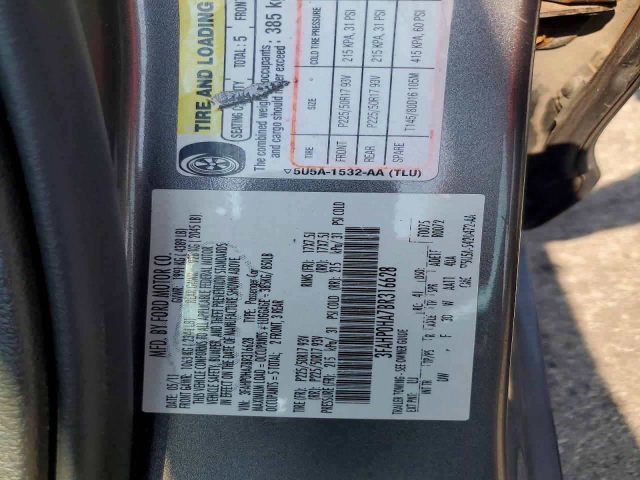 2011 Ford Fusion Se Gray vin: 3FAHP0HA7BR316628