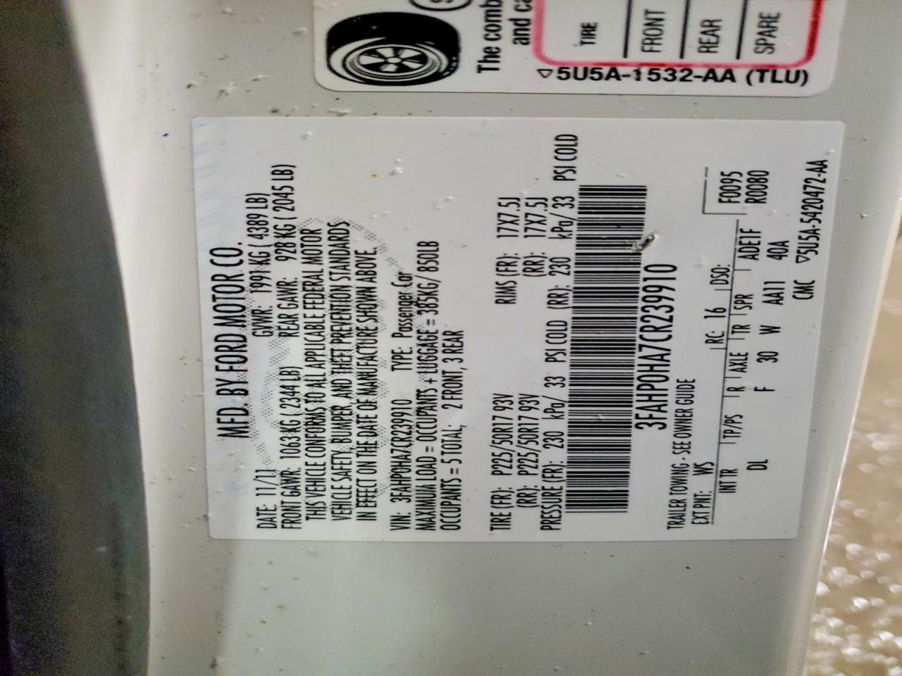 2012 Ford Fusion Se White vin: 3FAHP0HA7CR239910