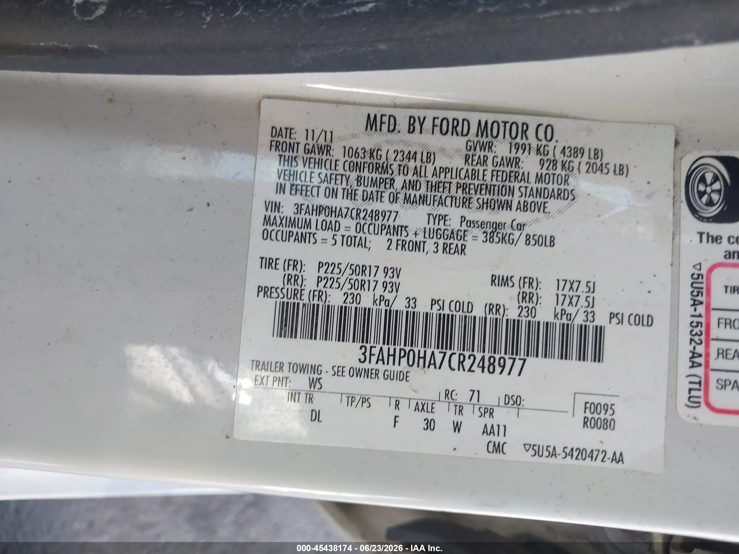 2012 Ford Fusion Se Белый vin: 3FAHP0HA7CR248977