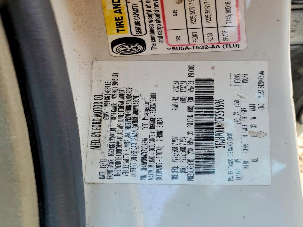 2012 Ford Fusion Se White vin: 3FAHP0HA7CR254696