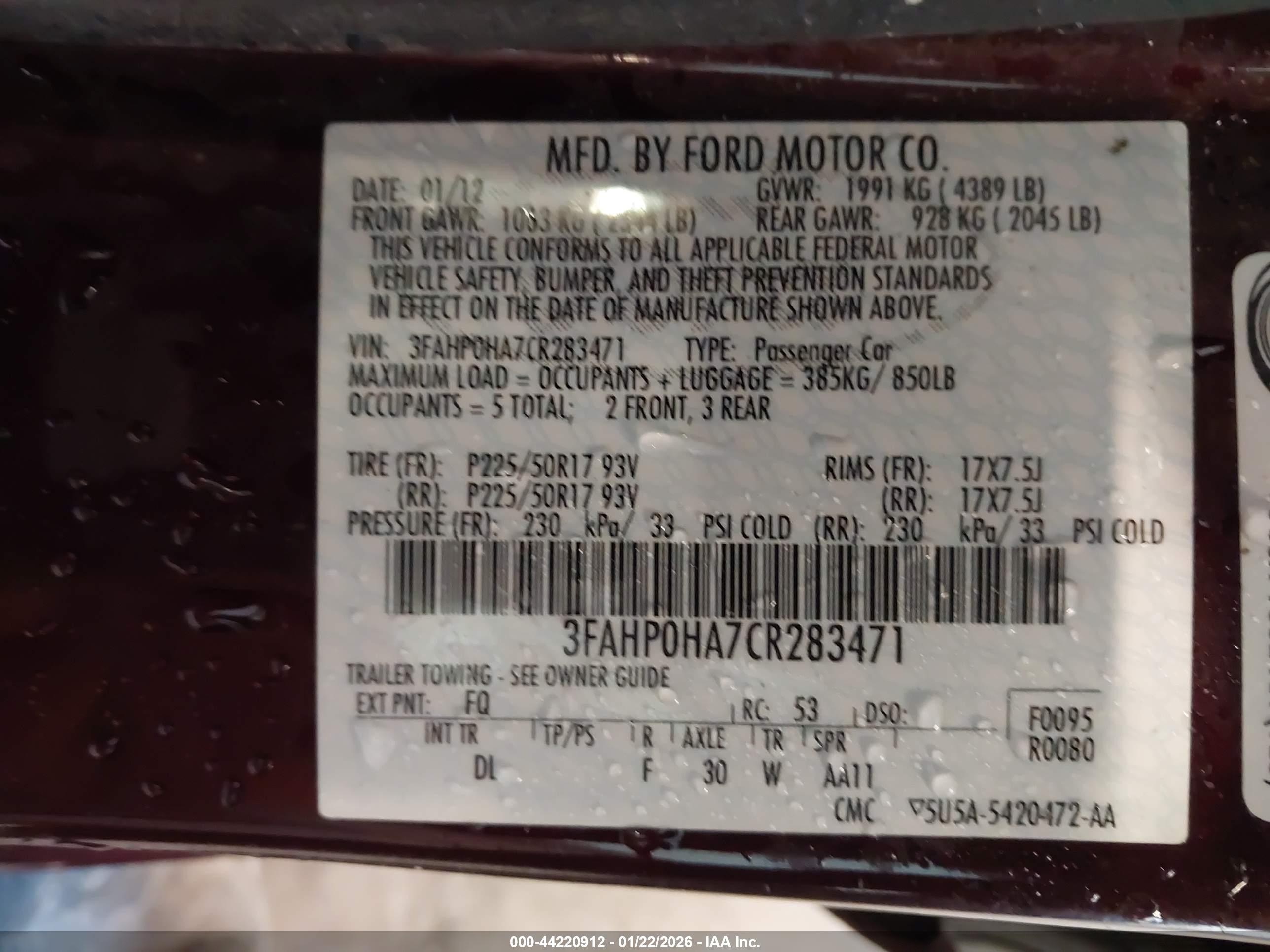2012 Ford Fusion Se Бордовый vin: 3FAHP0HA7CR283471