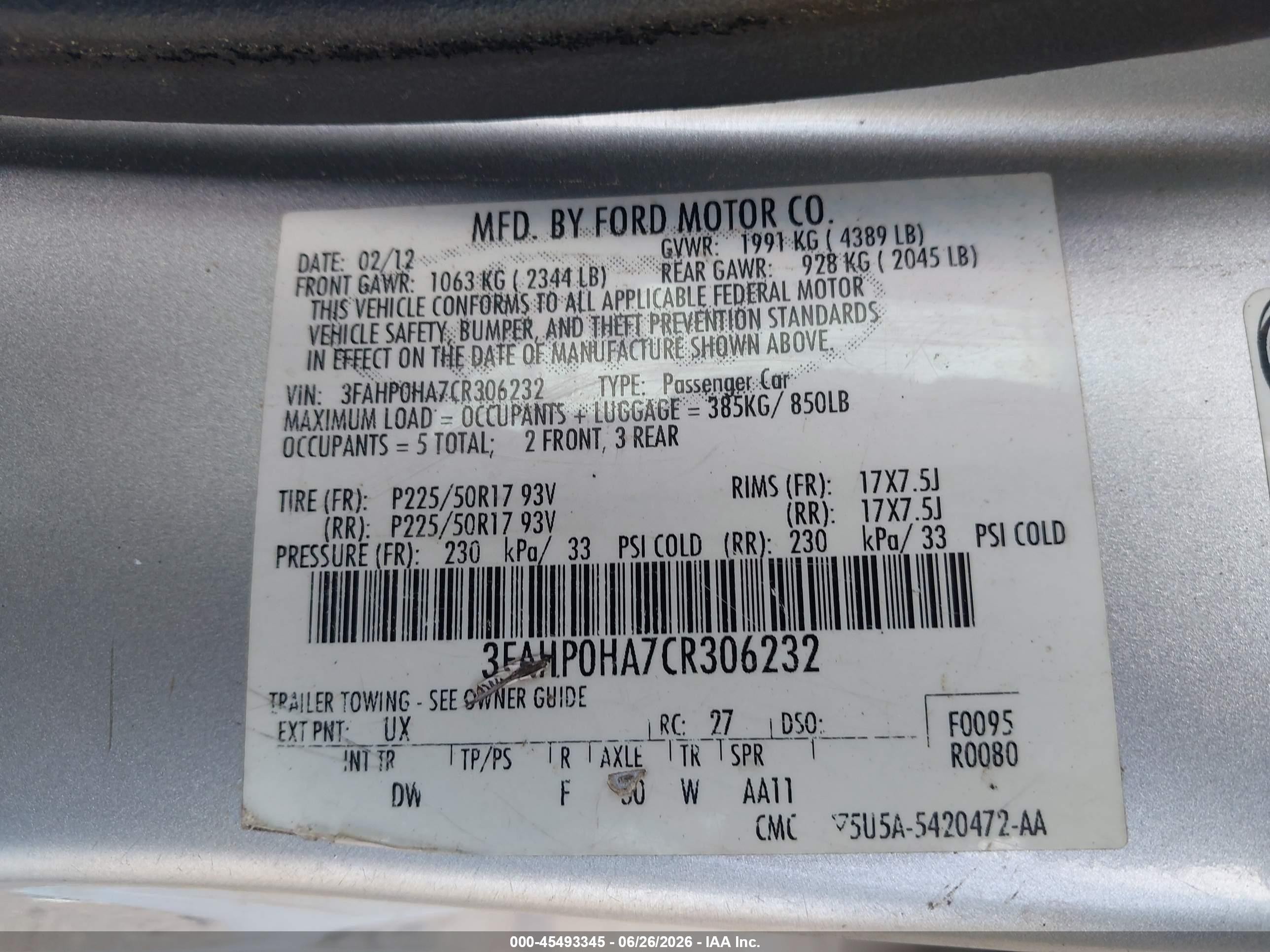 2012 Ford Fusion Se Silver vin: 3FAHP0HA7CR306232