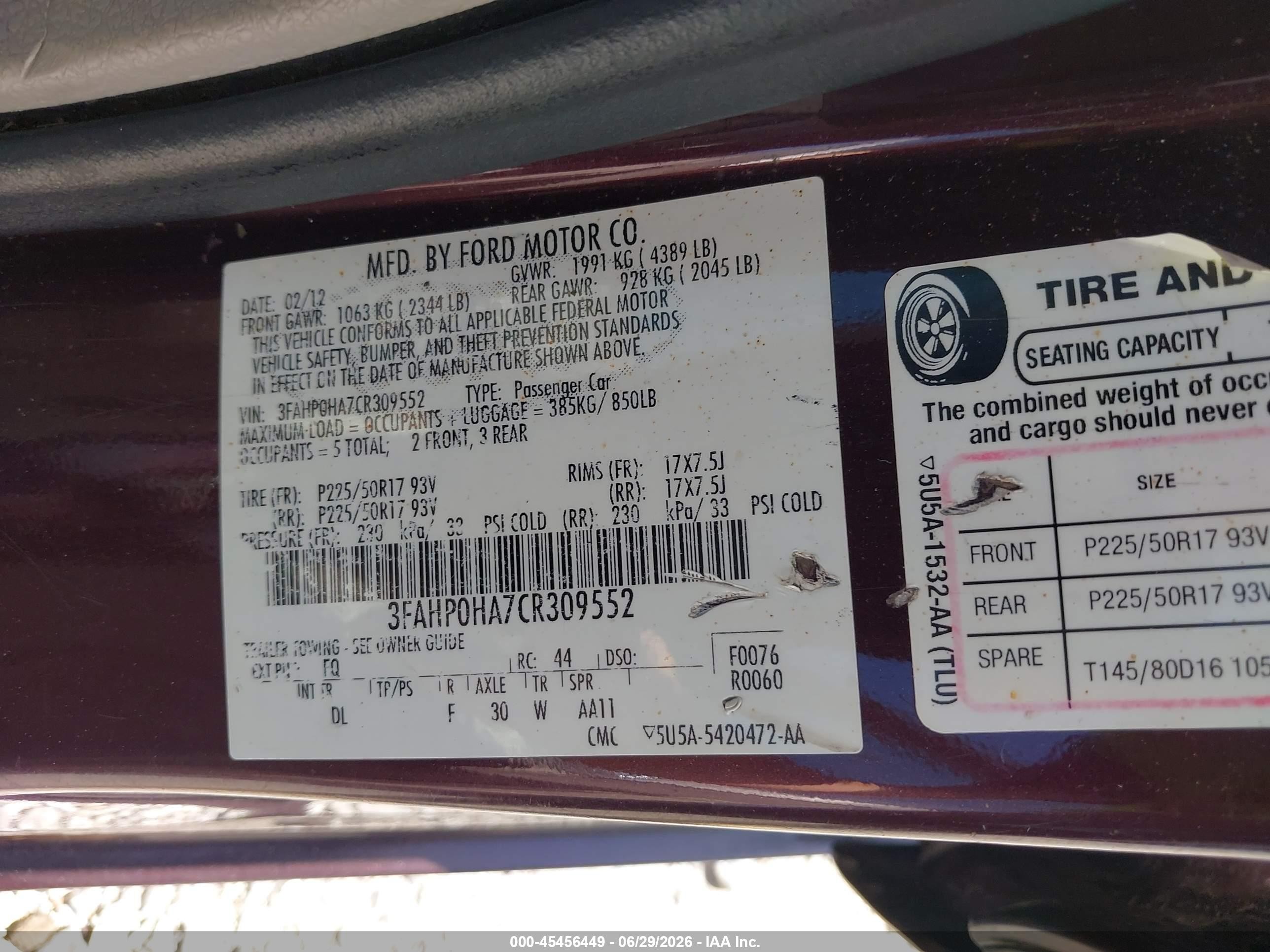 2012 Ford Fusion Se Purple vin: 3FAHP0HA7CR309552