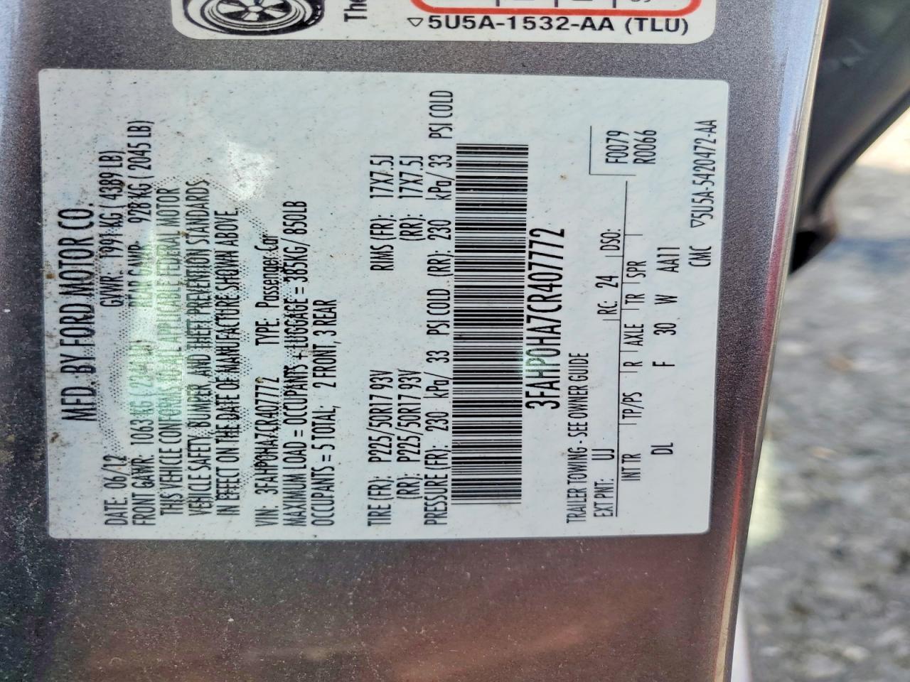 2012 Ford Fusion Se Gray vin: 3FAHP0HA7CR407772