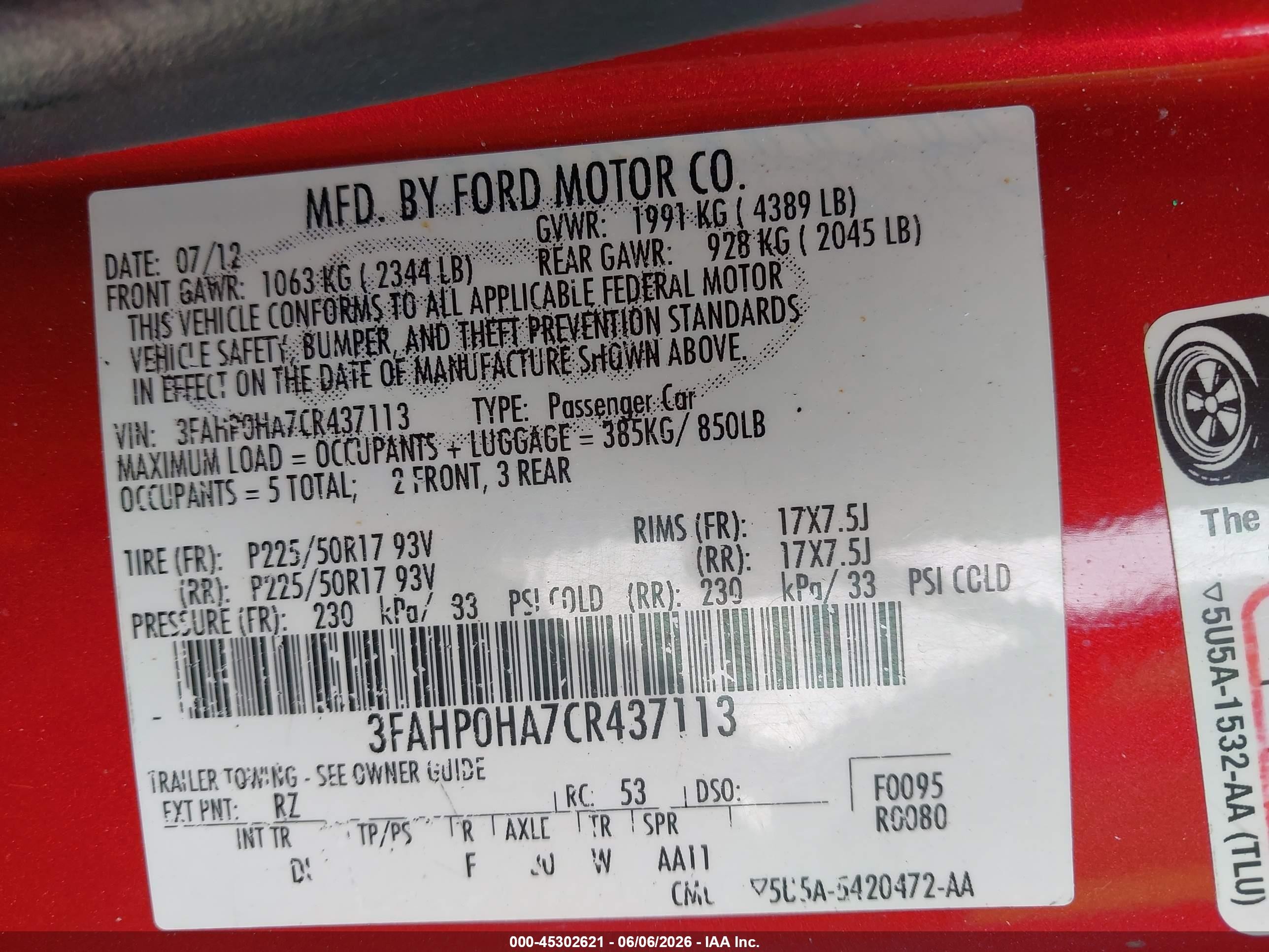 2012 Ford Fusion Se Red vin: 3FAHP0HA7CR437113