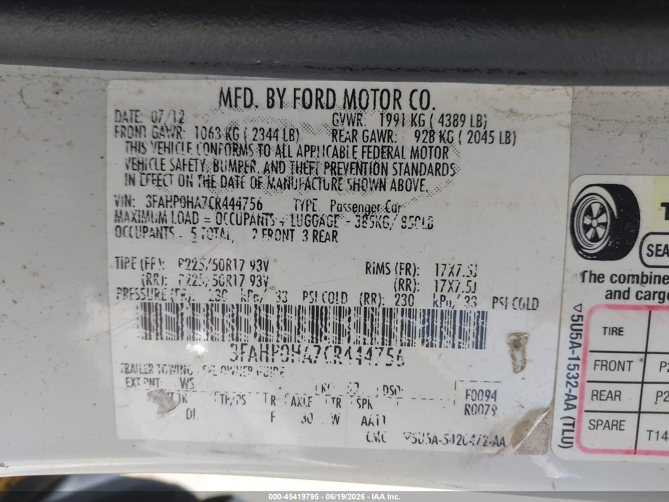 2012 Ford Fusion Se White vin: 3FAHP0HA7CR444756