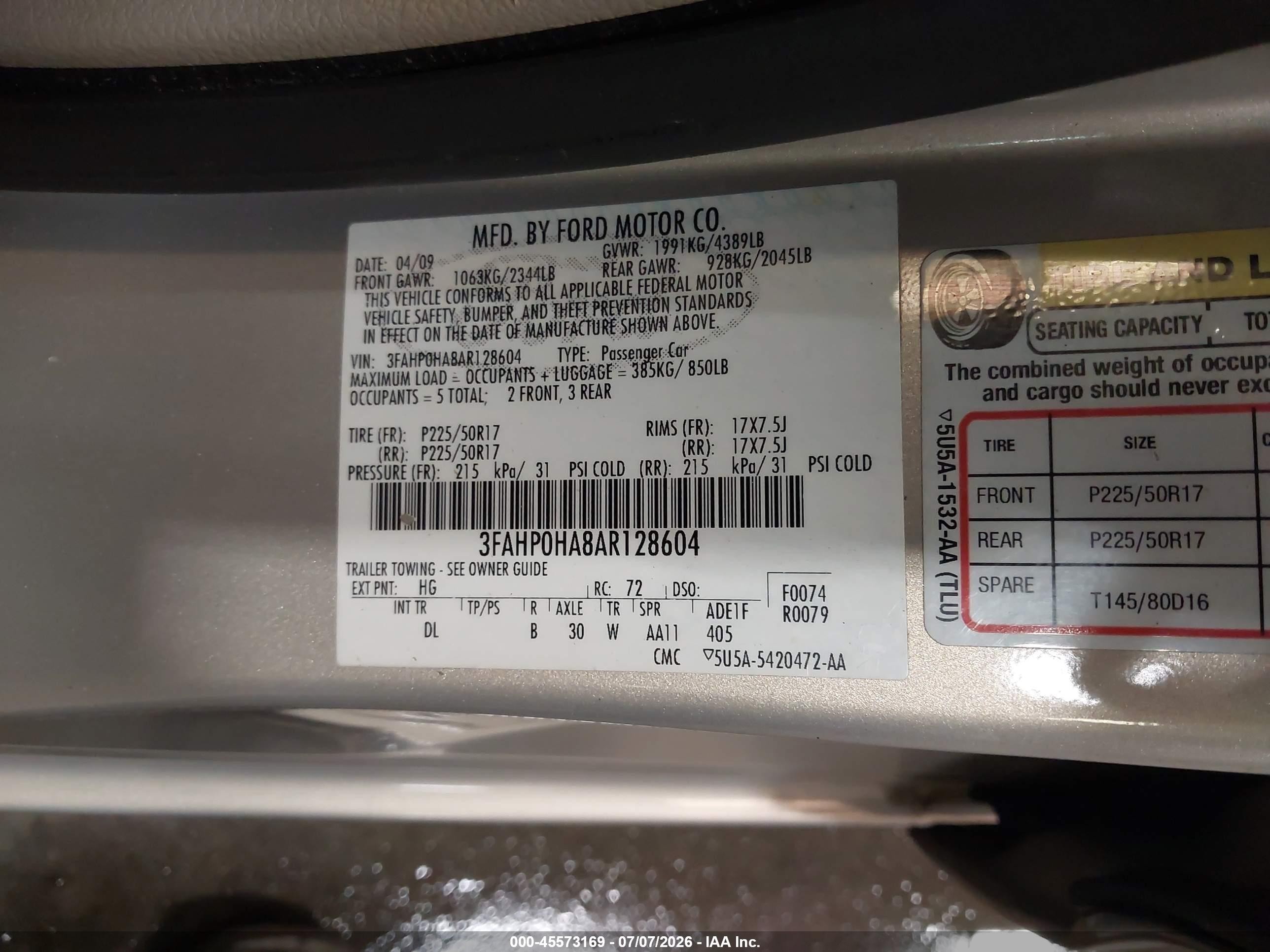 2010 Ford Fusion Se Beige vin: 3FAHP0HA8AR128604