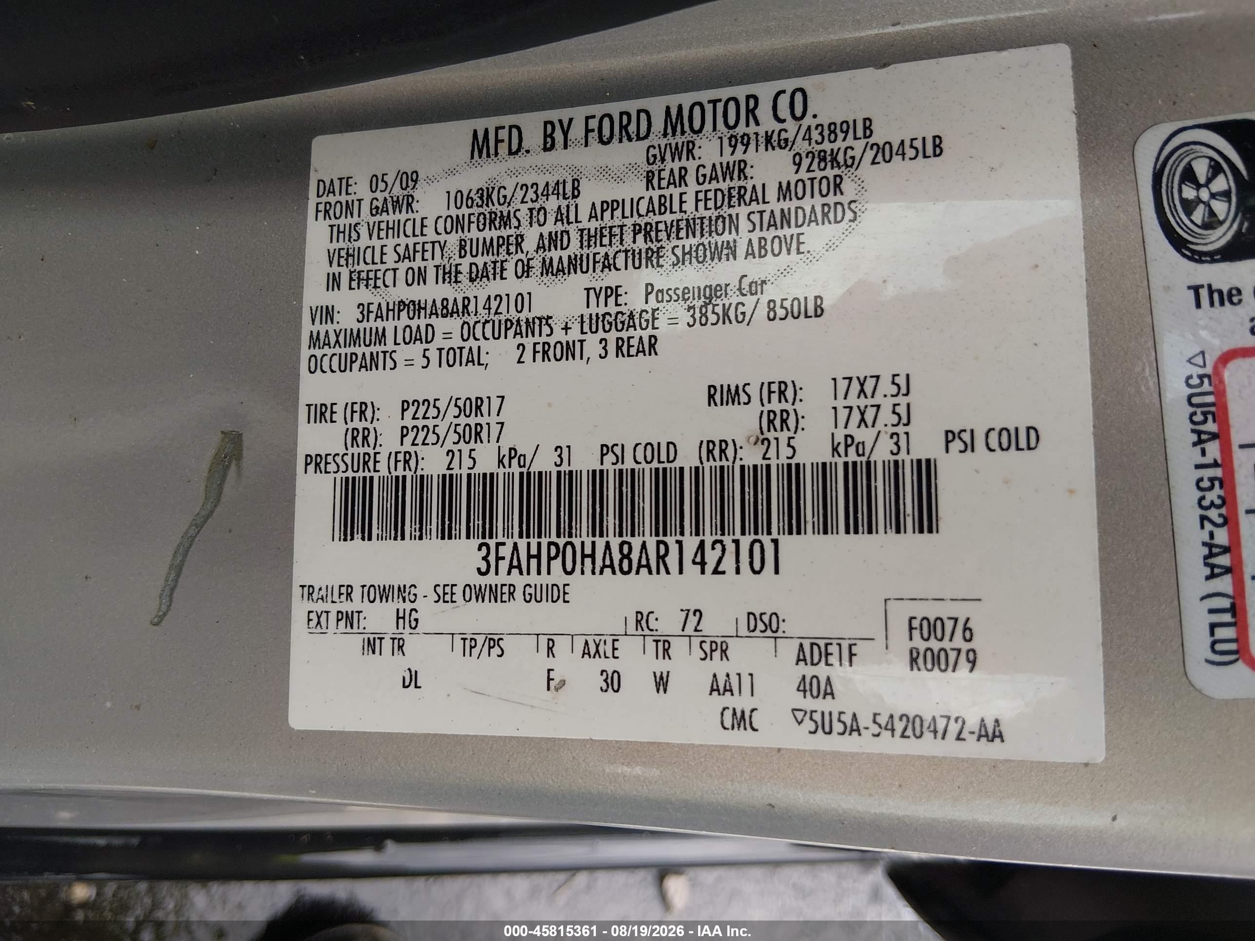 2010 Ford Fusion Se Silver vin: 3FAHP0HA8AR142101