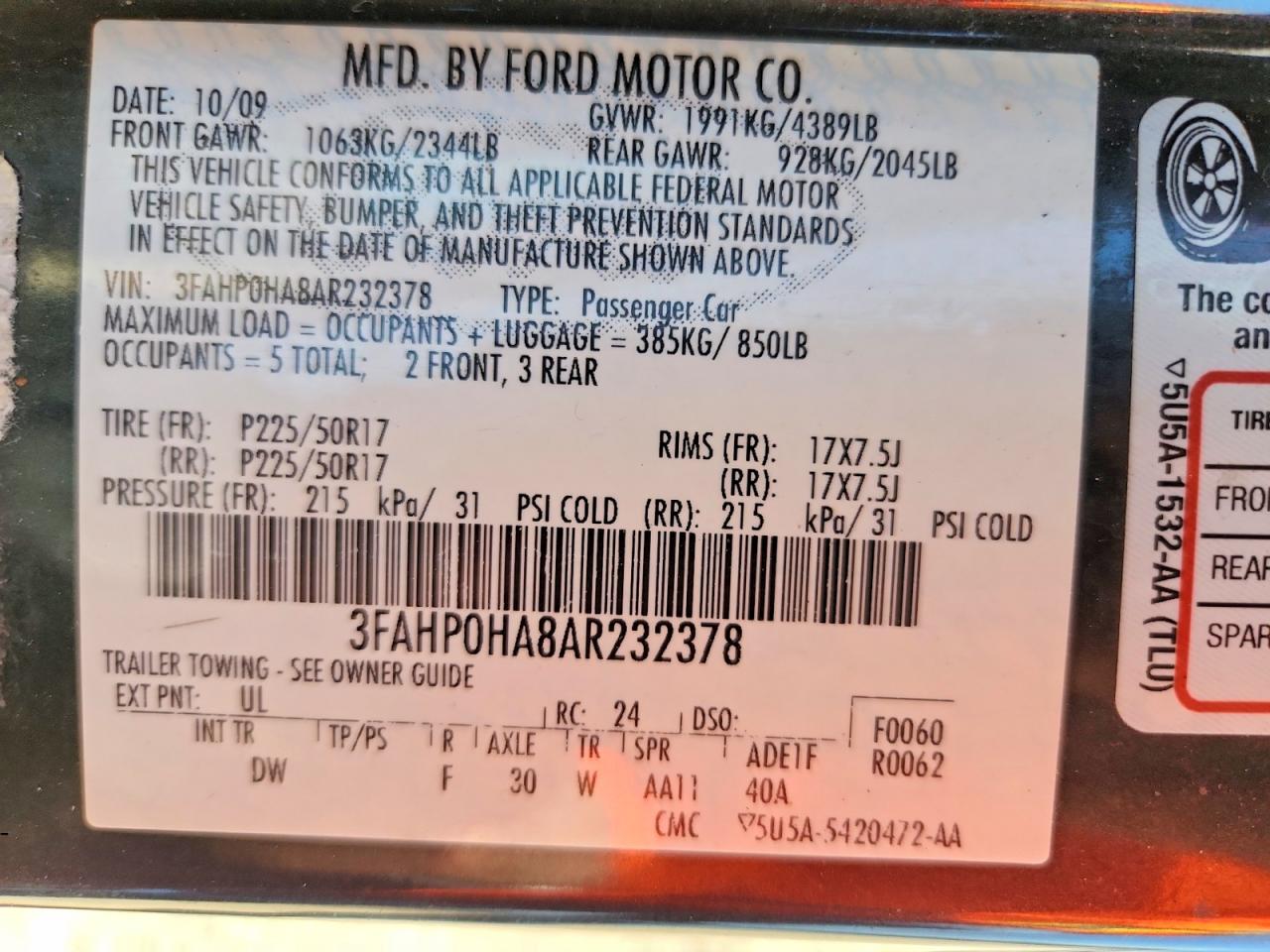 2010 Ford Fusion Se Black vin: 3FAHP0HA8AR232378