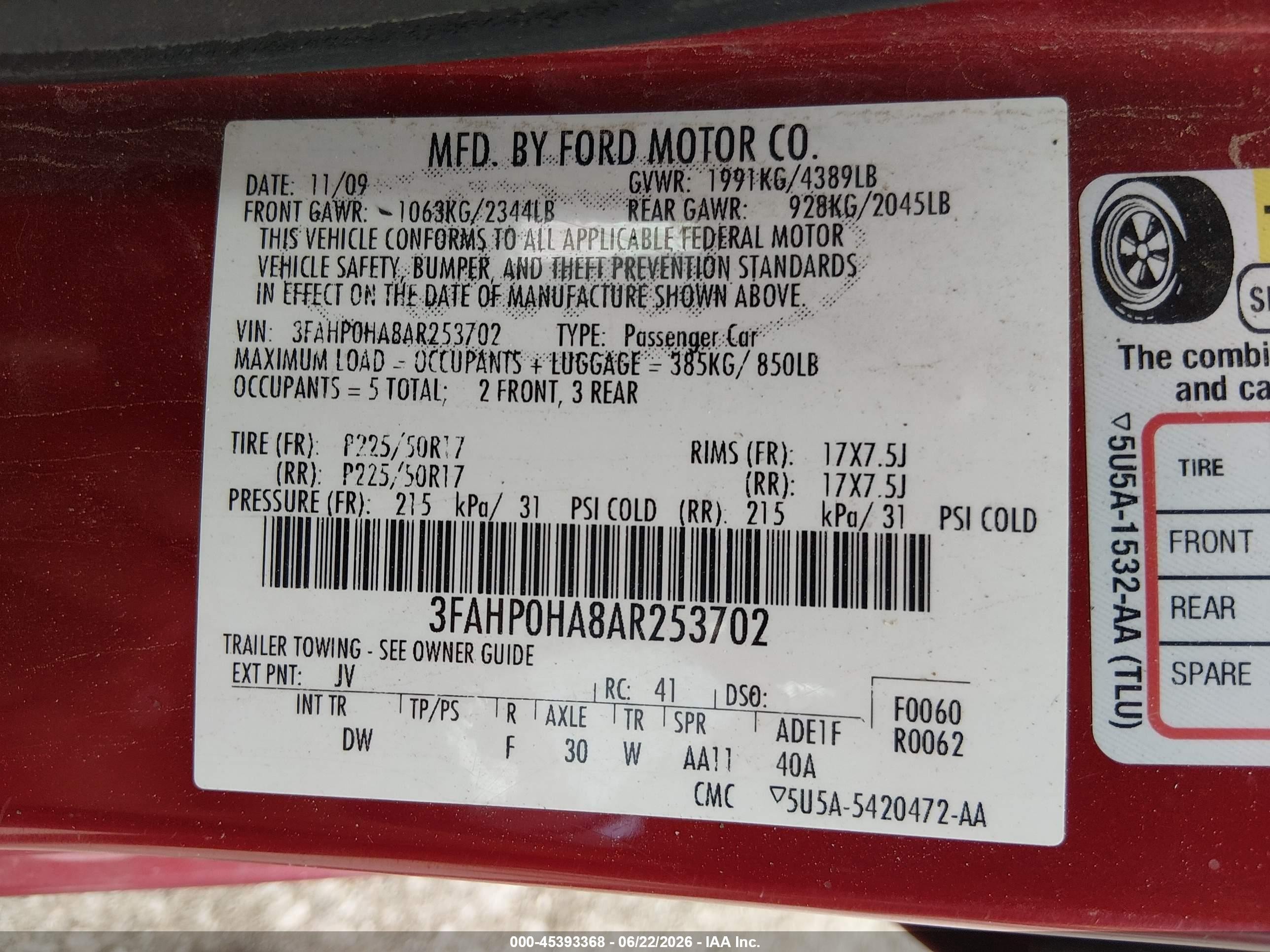 2010 Ford Fusion Se Red vin: 3FAHP0HA8AR253702