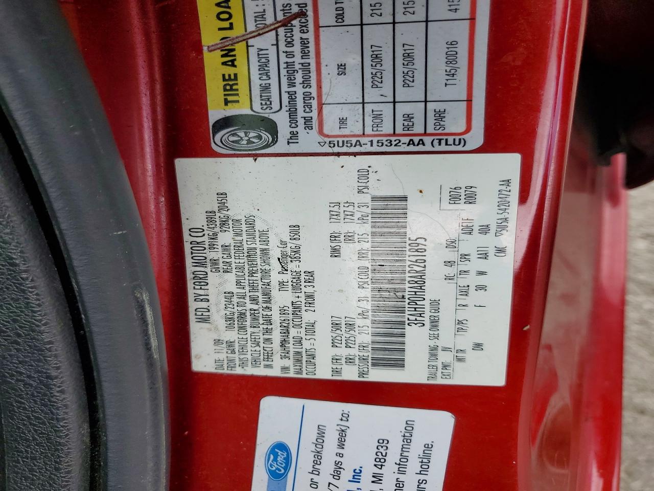 2010 Ford Fusion Se Red vin: 3FAHP0HA8AR261895
