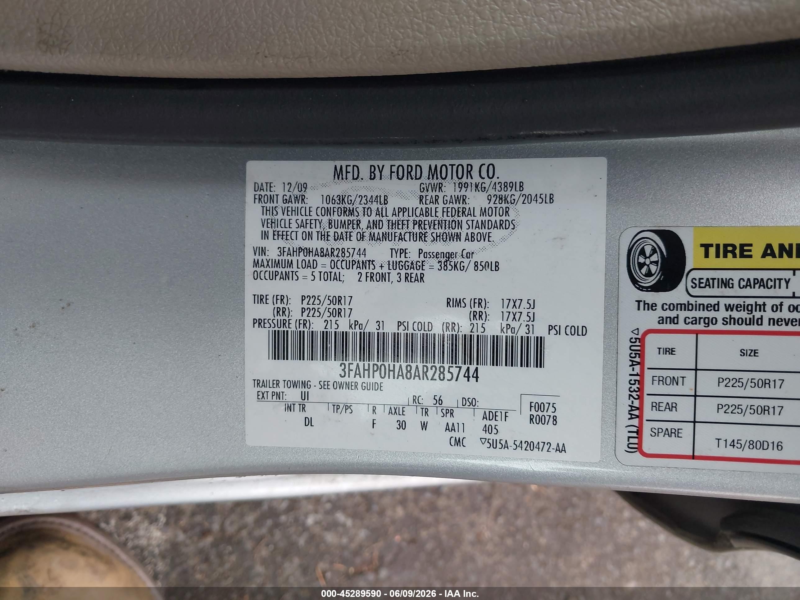 2010 Ford Fusion Se Silver vin: 3FAHP0HA8AR285744