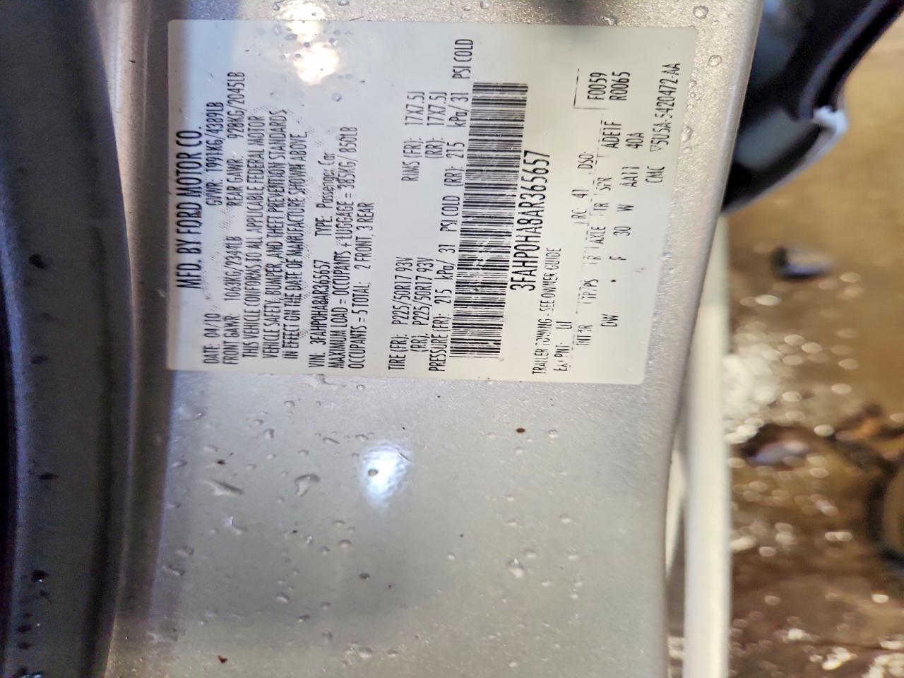 2010 Ford Fusion Se Silver vin: 3FAHP0HA8AR365657