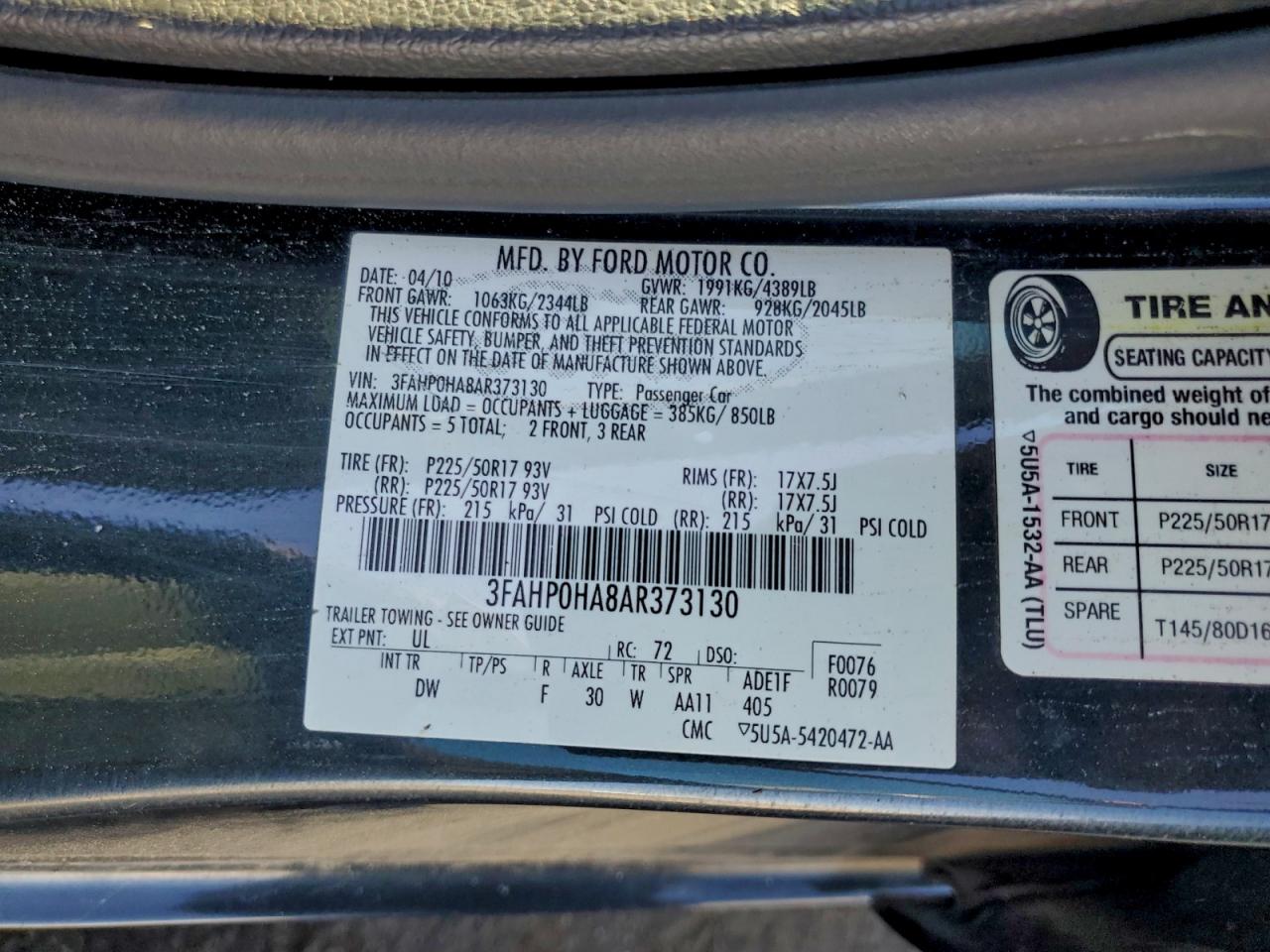 2010 Ford Fusion Se Black vin: 3FAHP0HA8AR373130