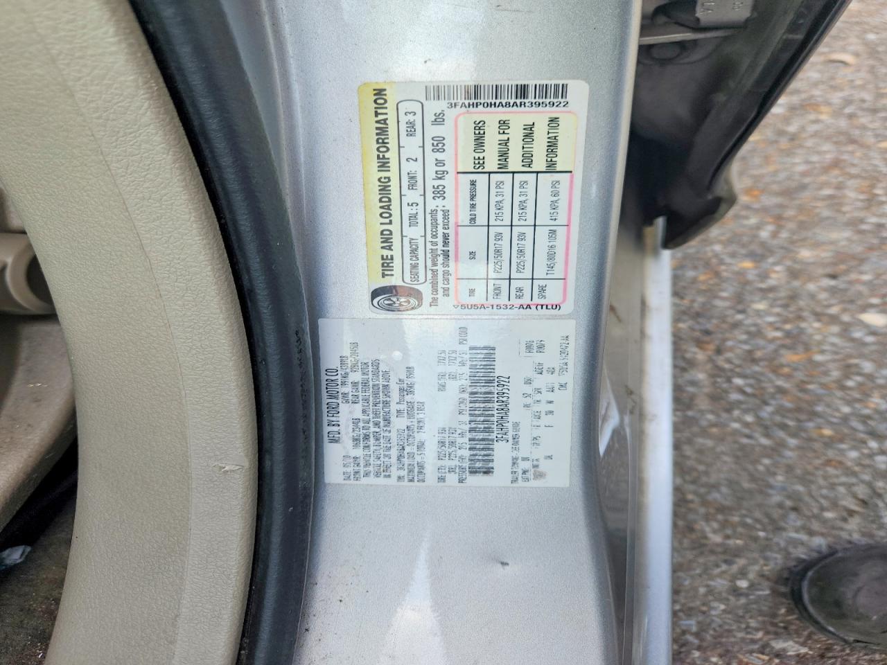 2010 Ford Fusion Se Silver vin: 3FAHP0HA8AR395922