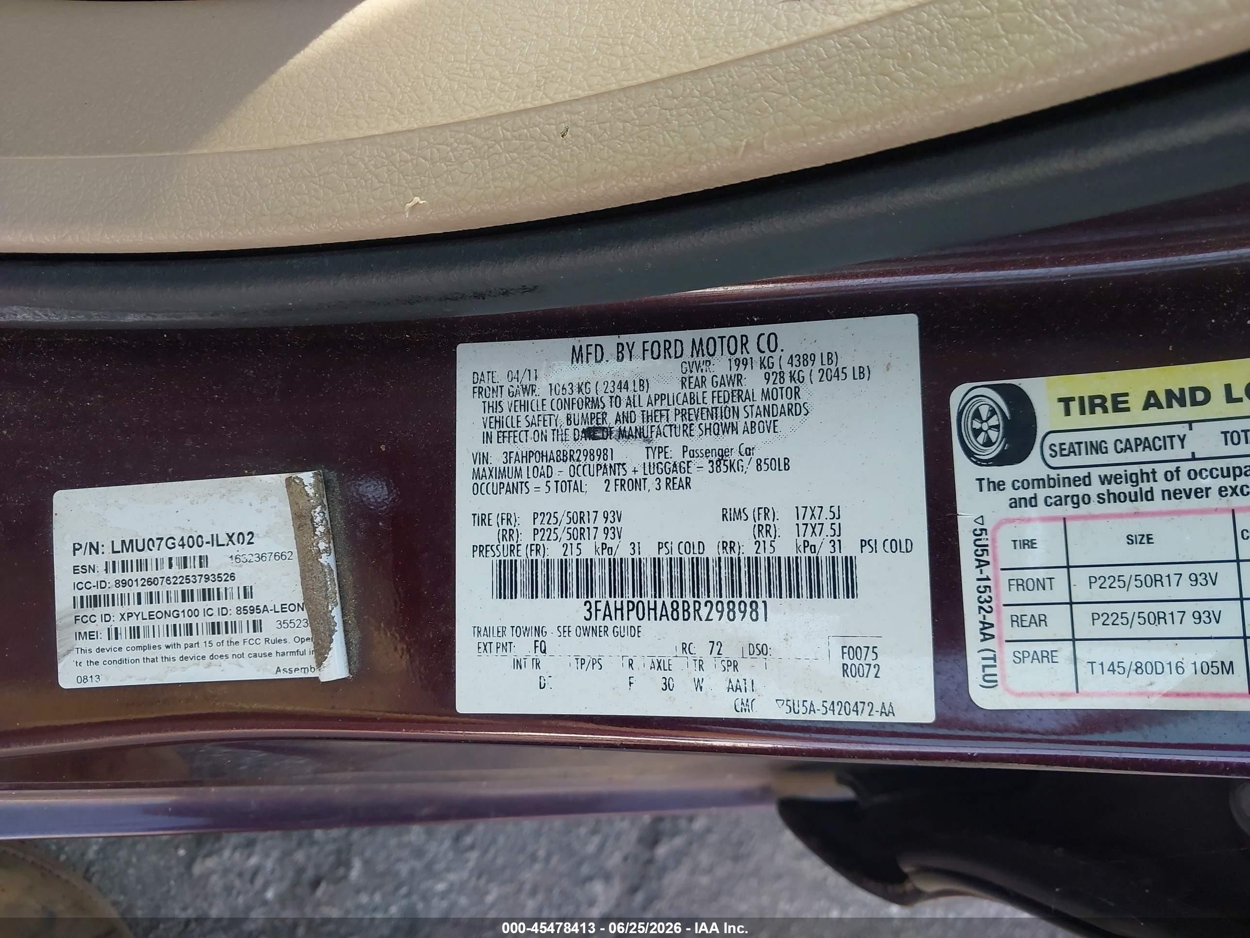 2011 Ford Fusion Se Maroon vin: 3FAHP0HA8BR298981
