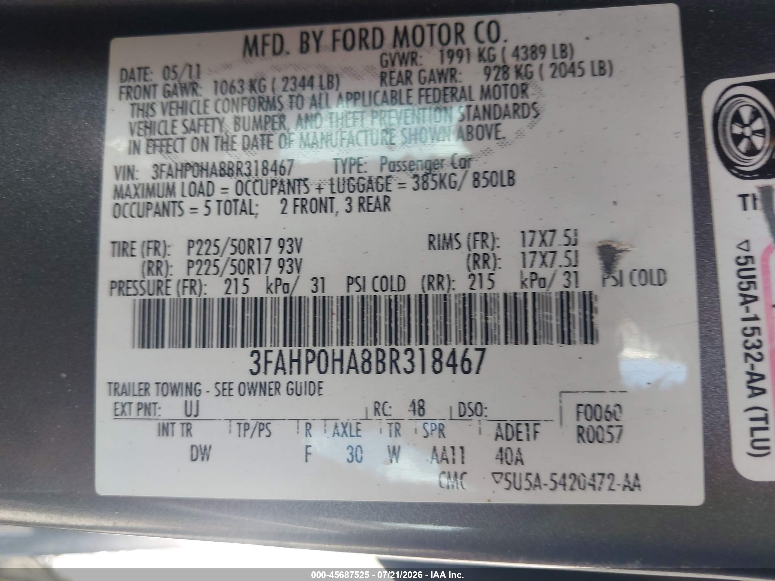 2011 Ford Fusion Se Gray vin: 3FAHP0HA8BR318467