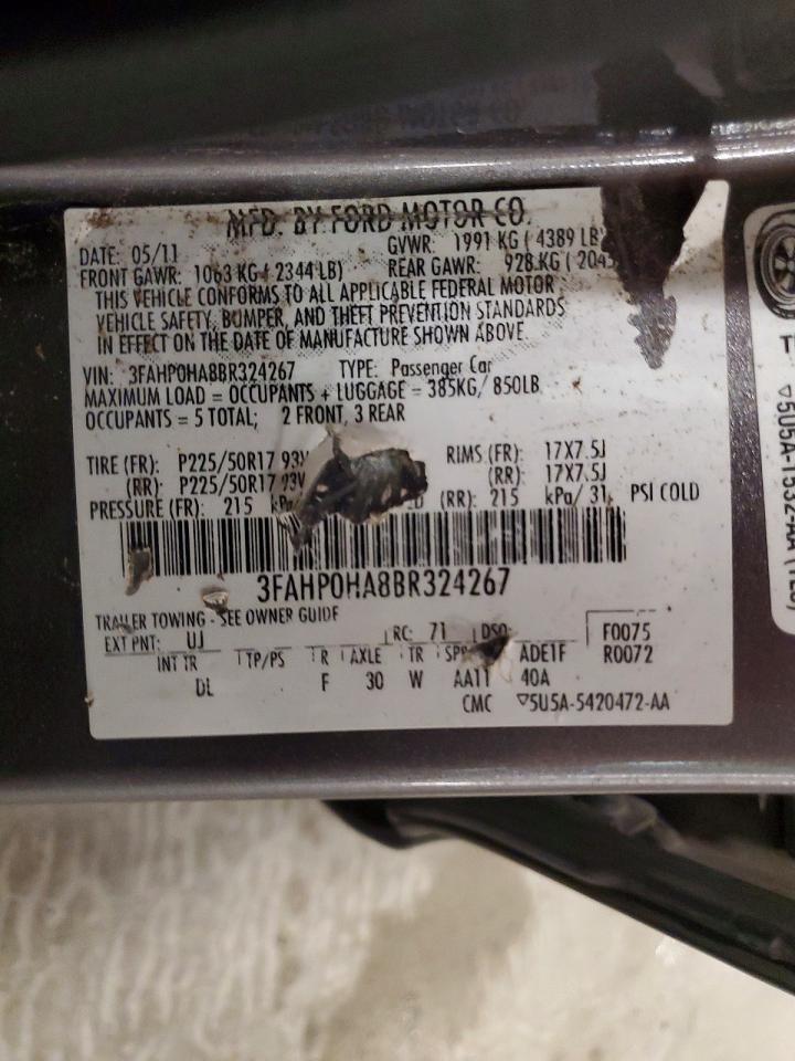 2011 Ford Fusion Se Gray vin: 3FAHP0HA8BR324267