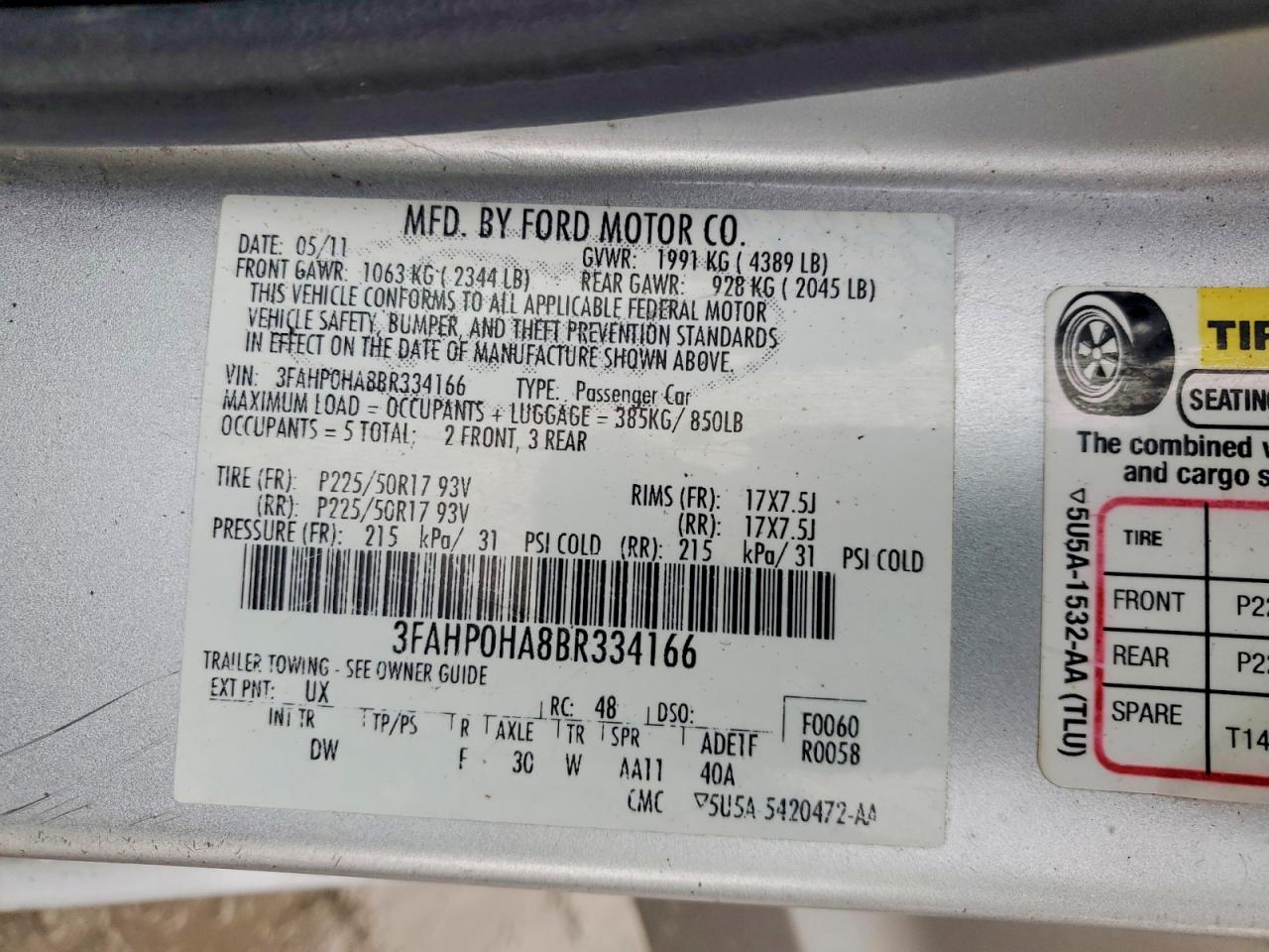 2011 Ford Fusion Se Silver vin: 3FAHP0HA8BR334166