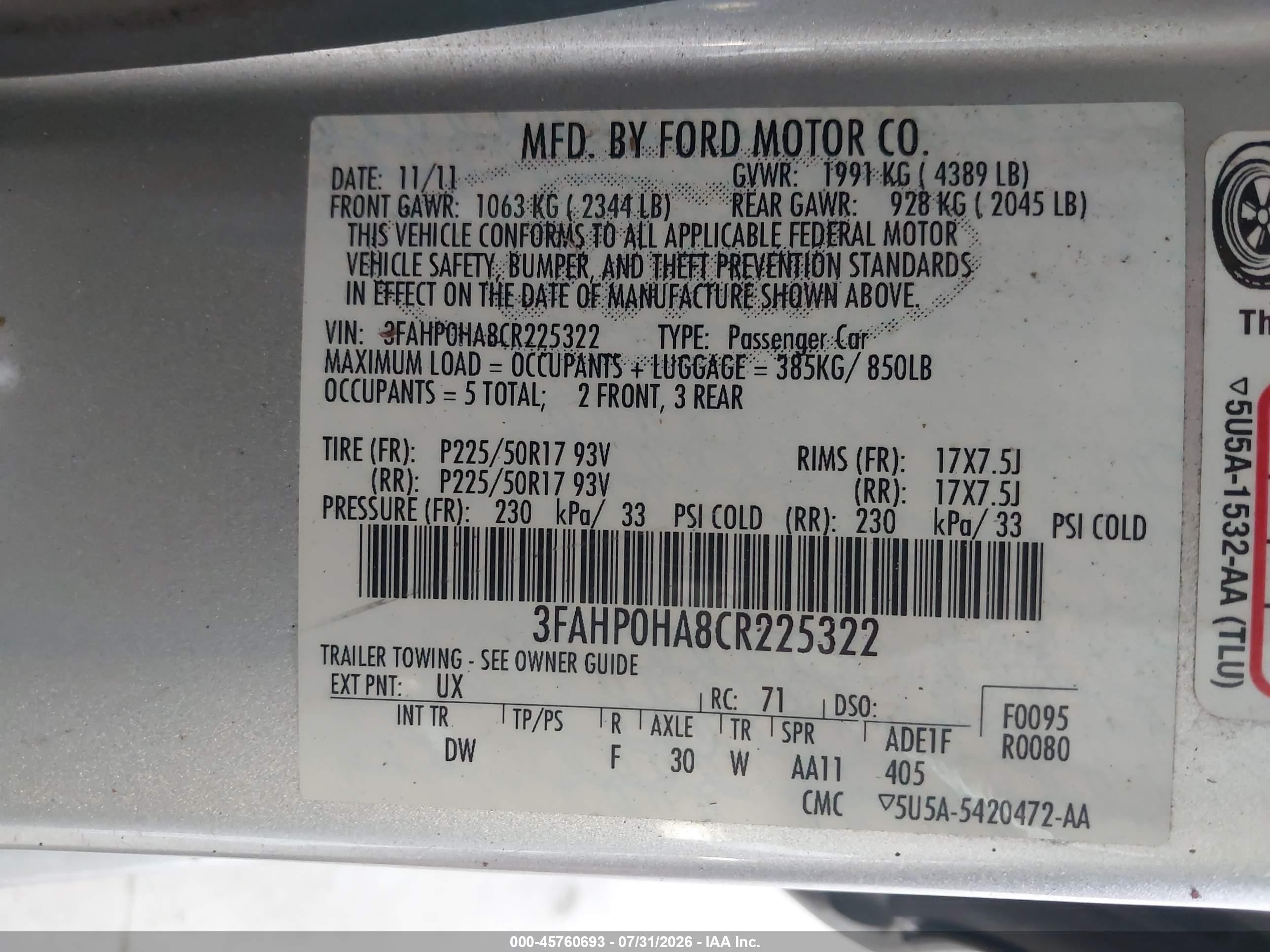 2012 Ford Fusion Se Silver vin: 3FAHP0HA8CR225322