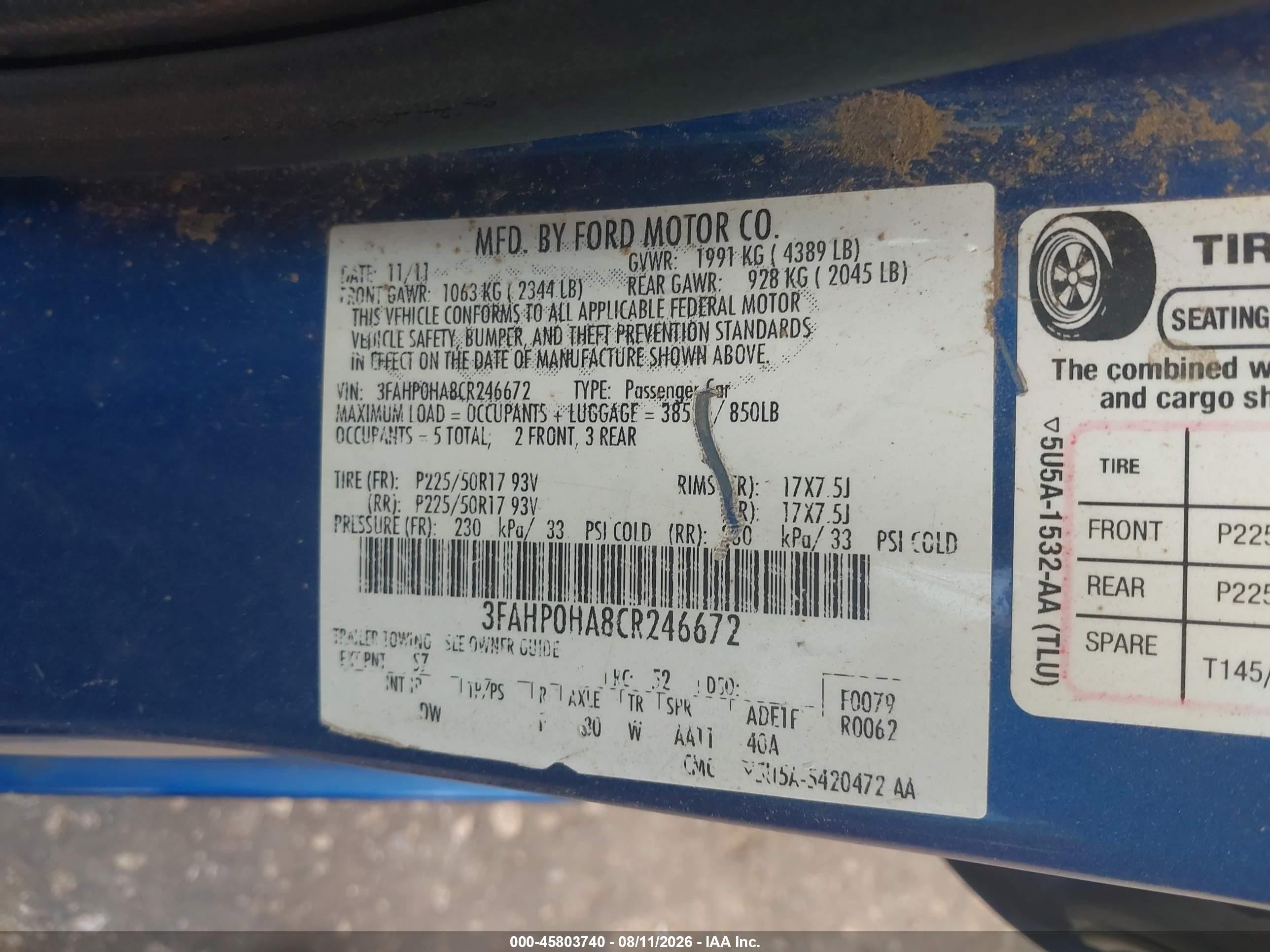 2012 Ford Fusion Se Blue vin: 3FAHP0HA8CR246672