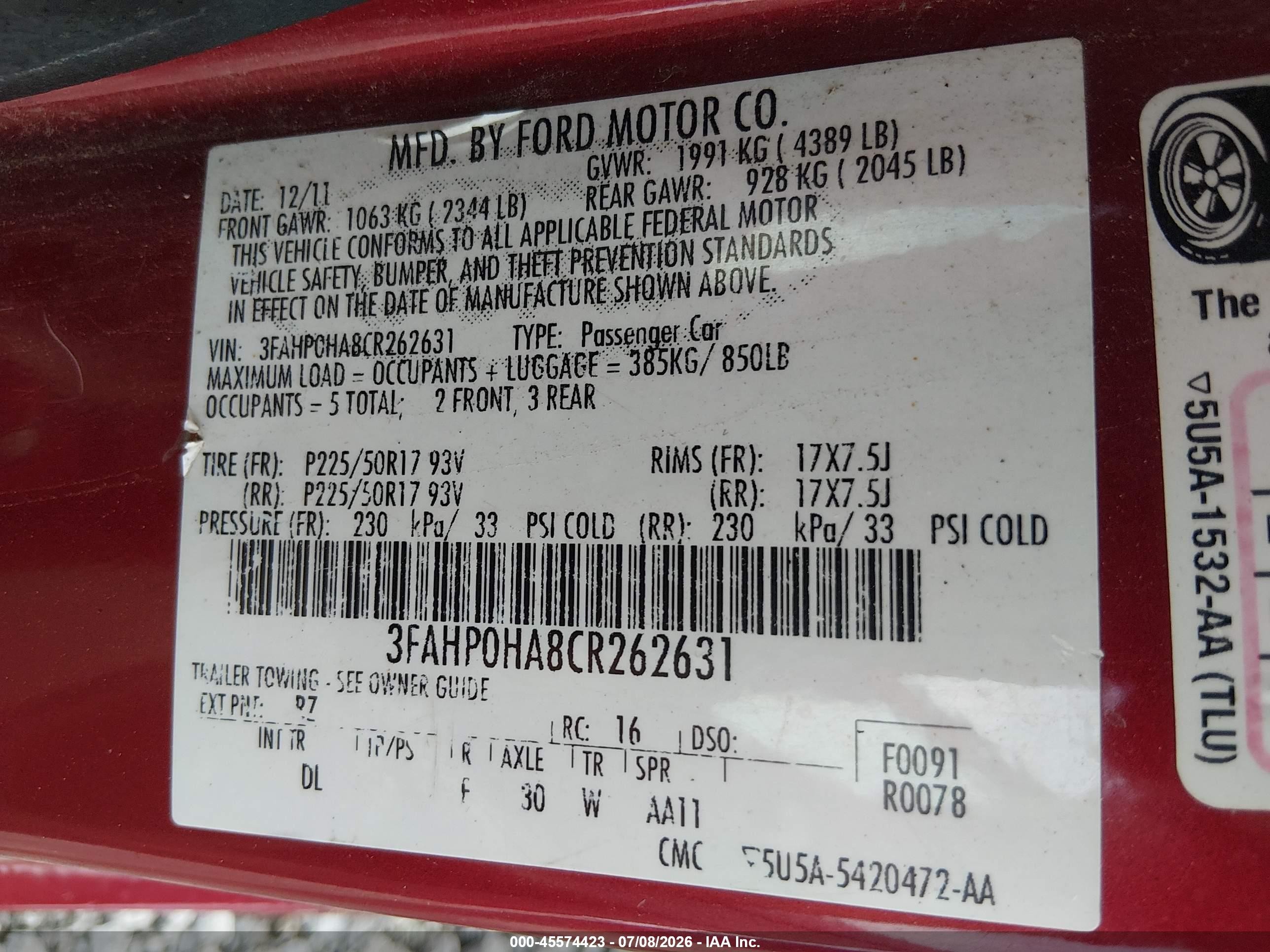 2012 Ford Fusion Se Beige vin: 3FAHP0HA8CR262631