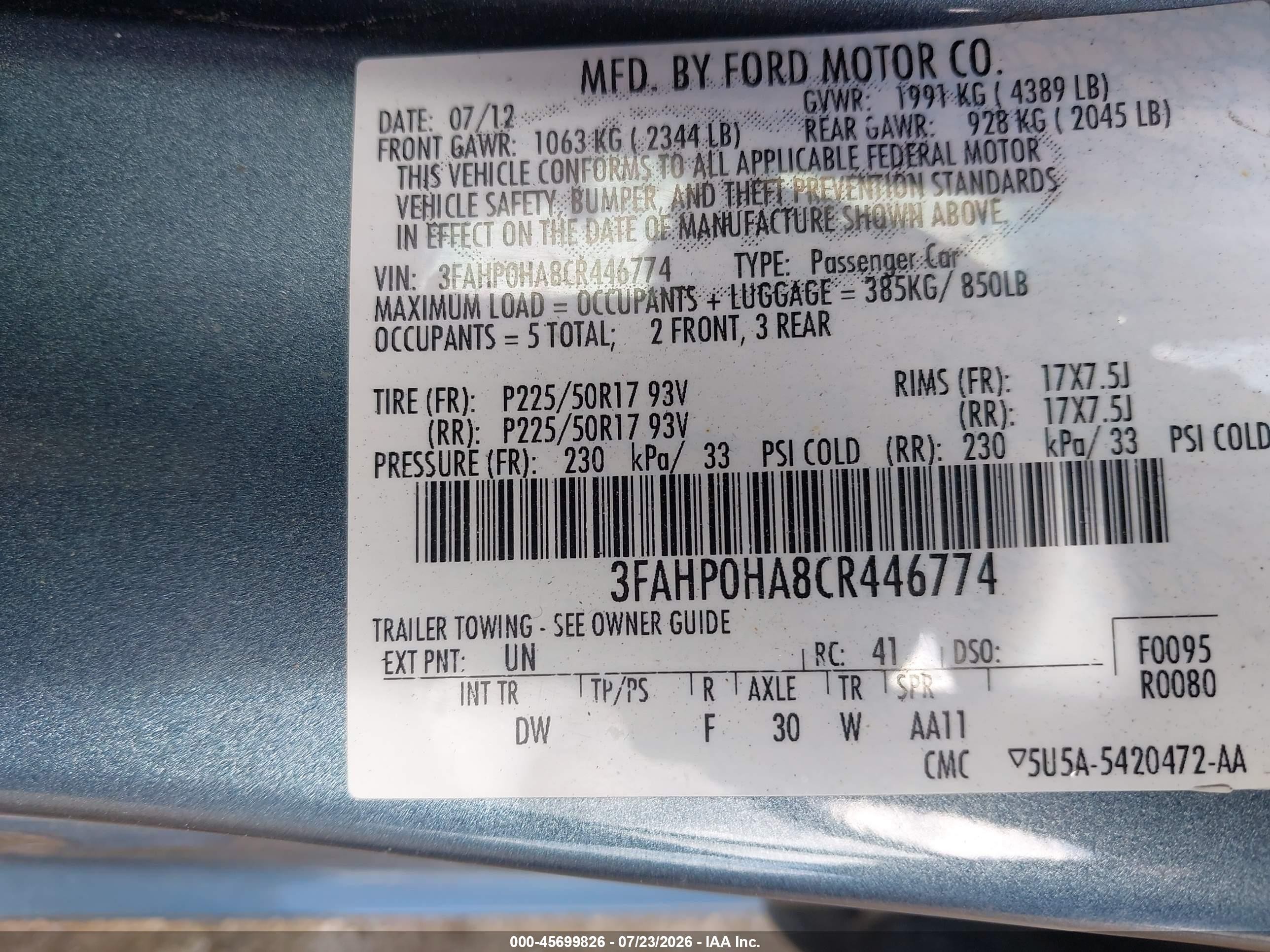 2012 Ford Fusion Se Blue vin: 3FAHP0HA8CR446774