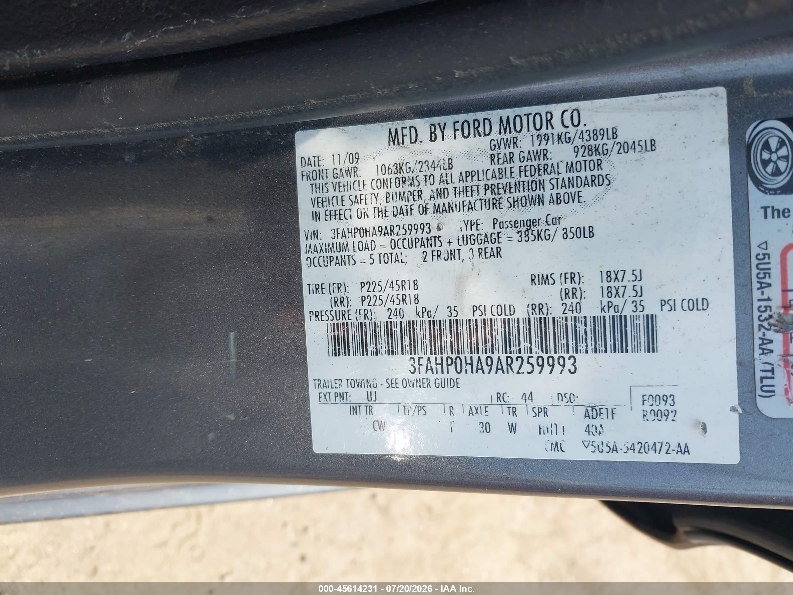 2010 Ford Fusion Se Gray vin: 3FAHP0HA9AR259993