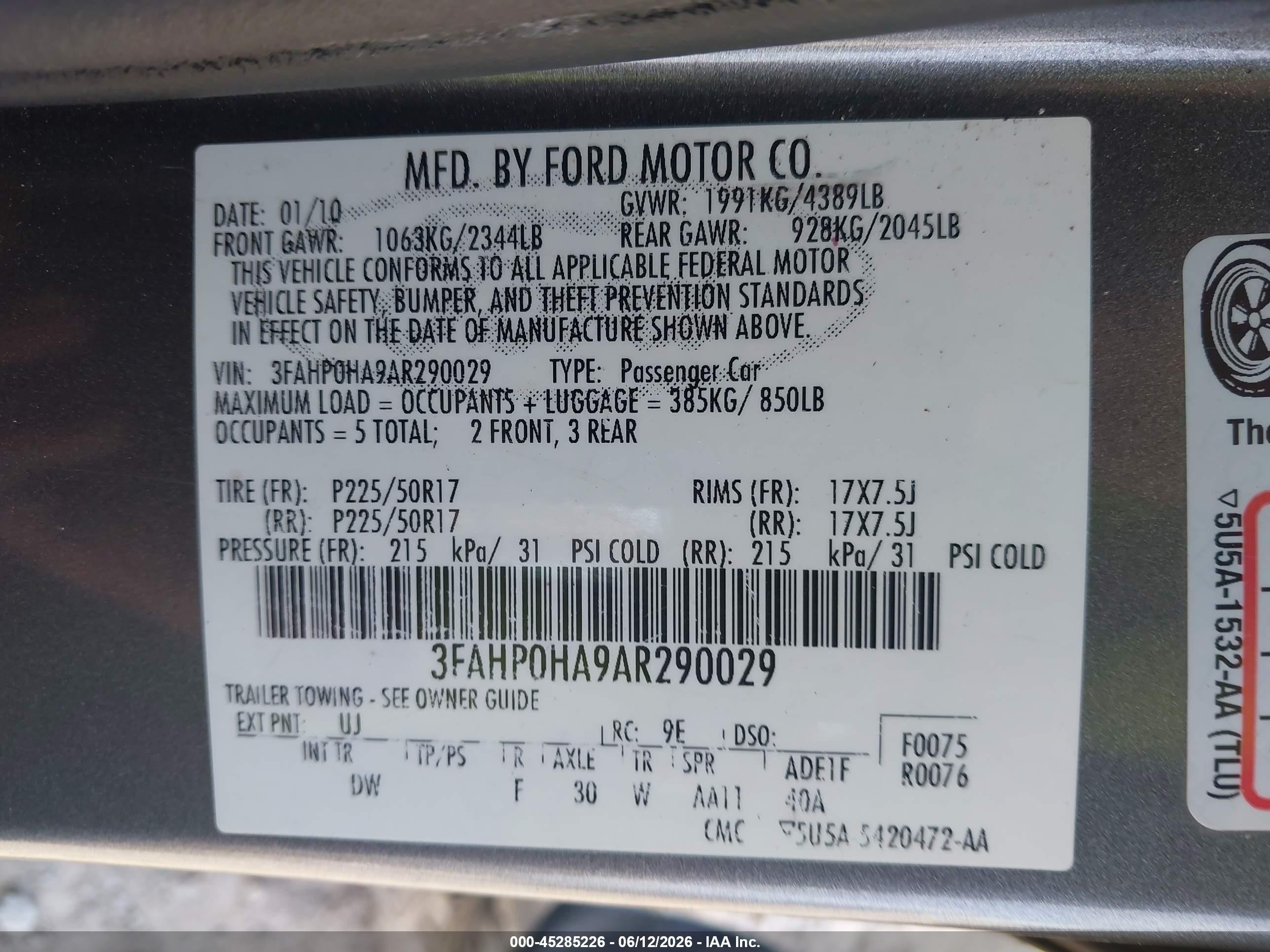 2010 Ford Fusion Se Gray vin: 3FAHP0HA9AR290029