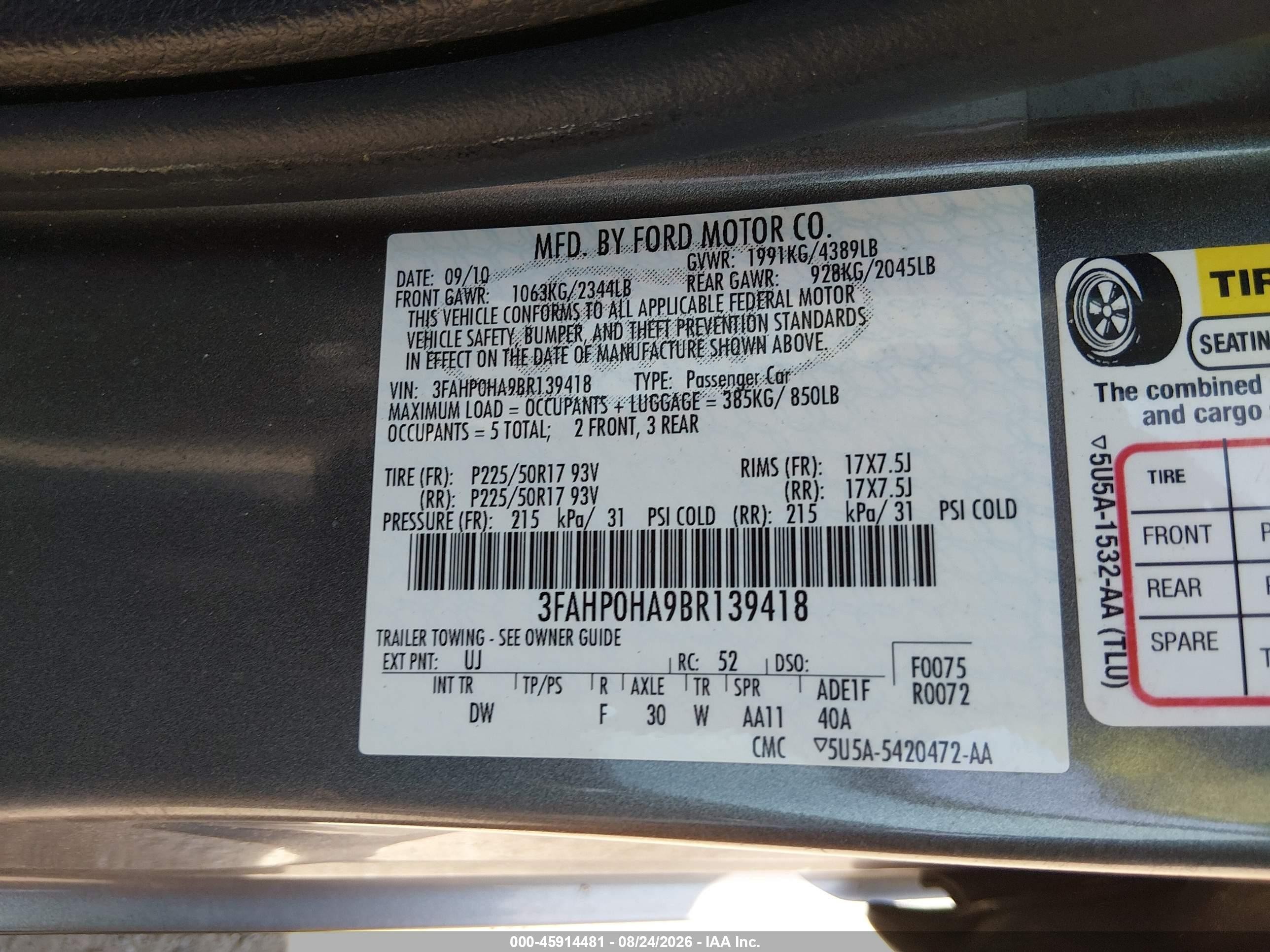 2011 Ford Fusion Se Gray vin: 3FAHP0HA9BR139418