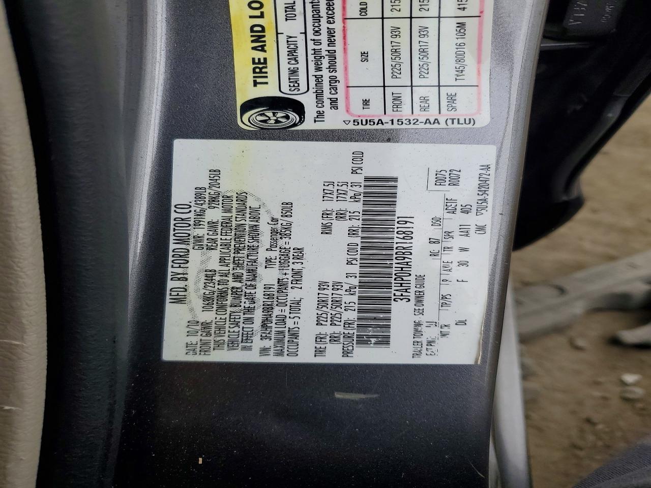 2011 Ford Fusion Se Gray vin: 3FAHP0HA9BR168191
