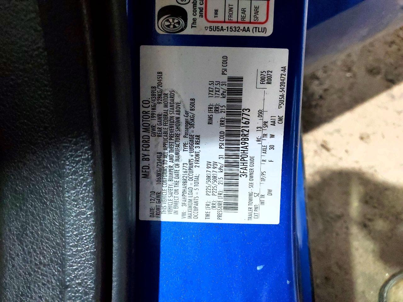 2011 Ford Fusion Se Синий vin: 3FAHP0HA9BR216773