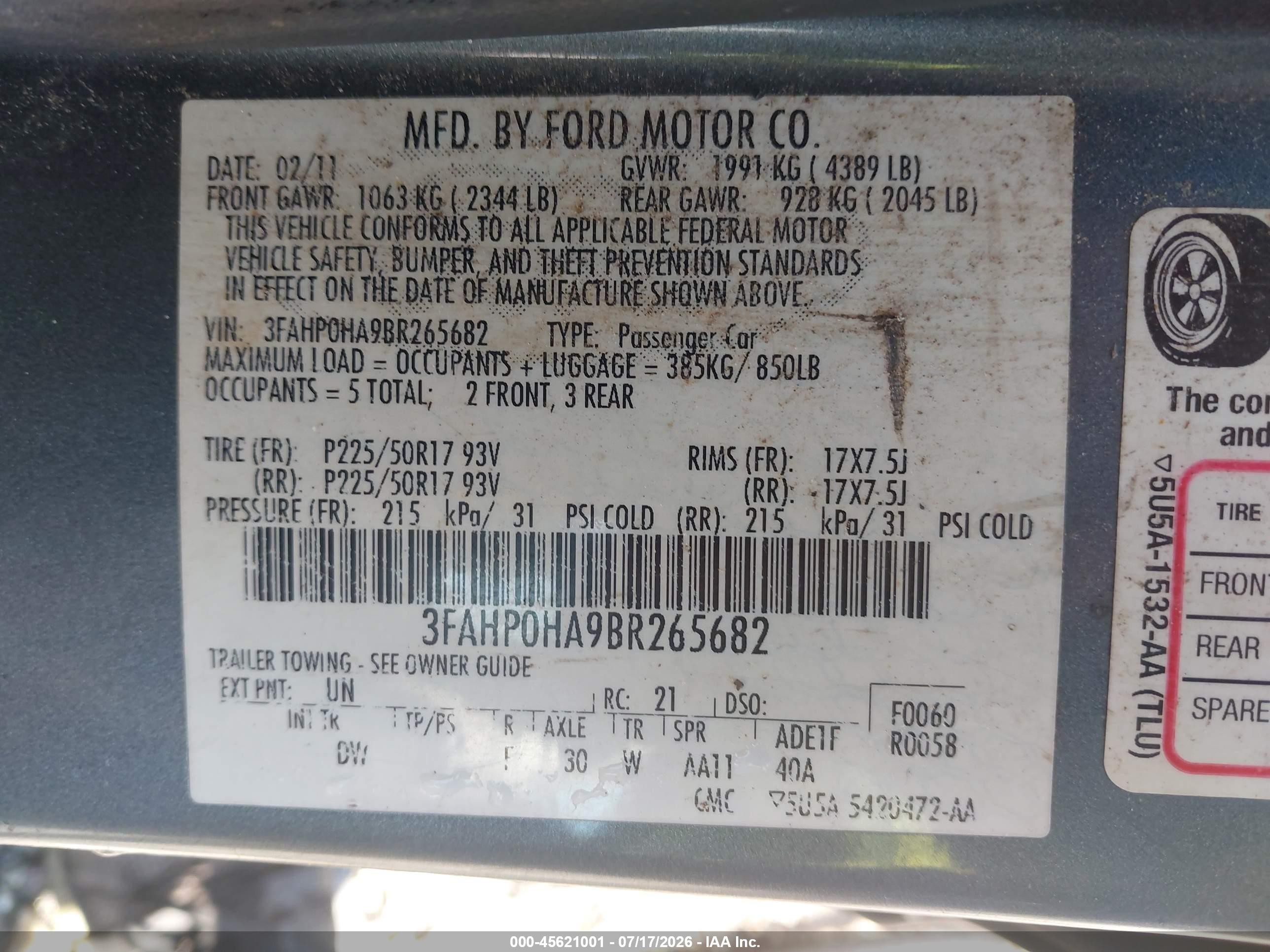 2011 Ford Fusion Se Gray vin: 3FAHP0HA9BR265682