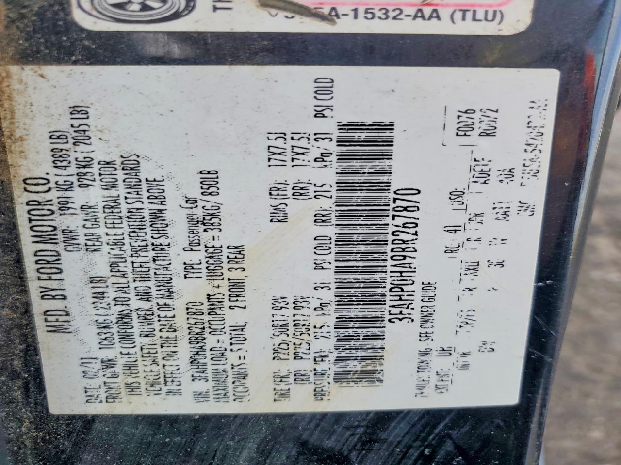 2011 Ford Fusion Se Black vin: 3FAHP0HA9BR267870
