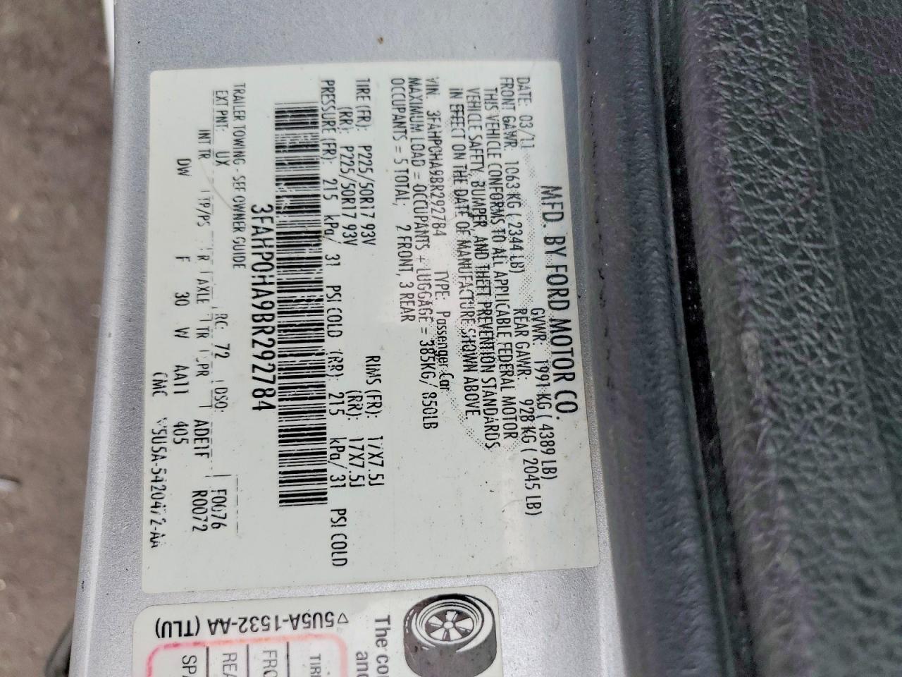 2011 Ford Fusion Se Silver vin: 3FAHP0HA9BR292784