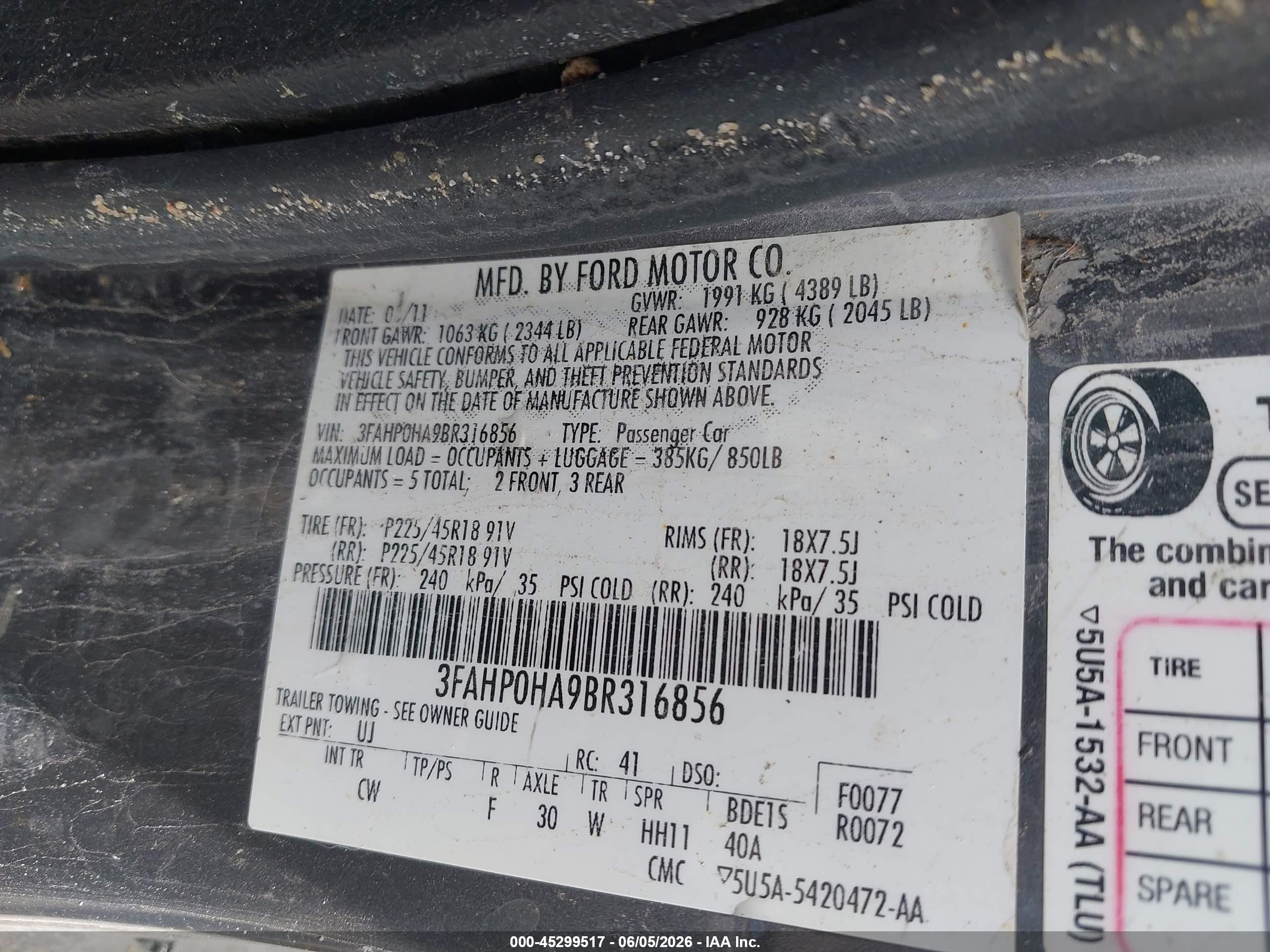 2011 Ford Fusion Se Beige vin: 3FAHP0HA9BR316856
