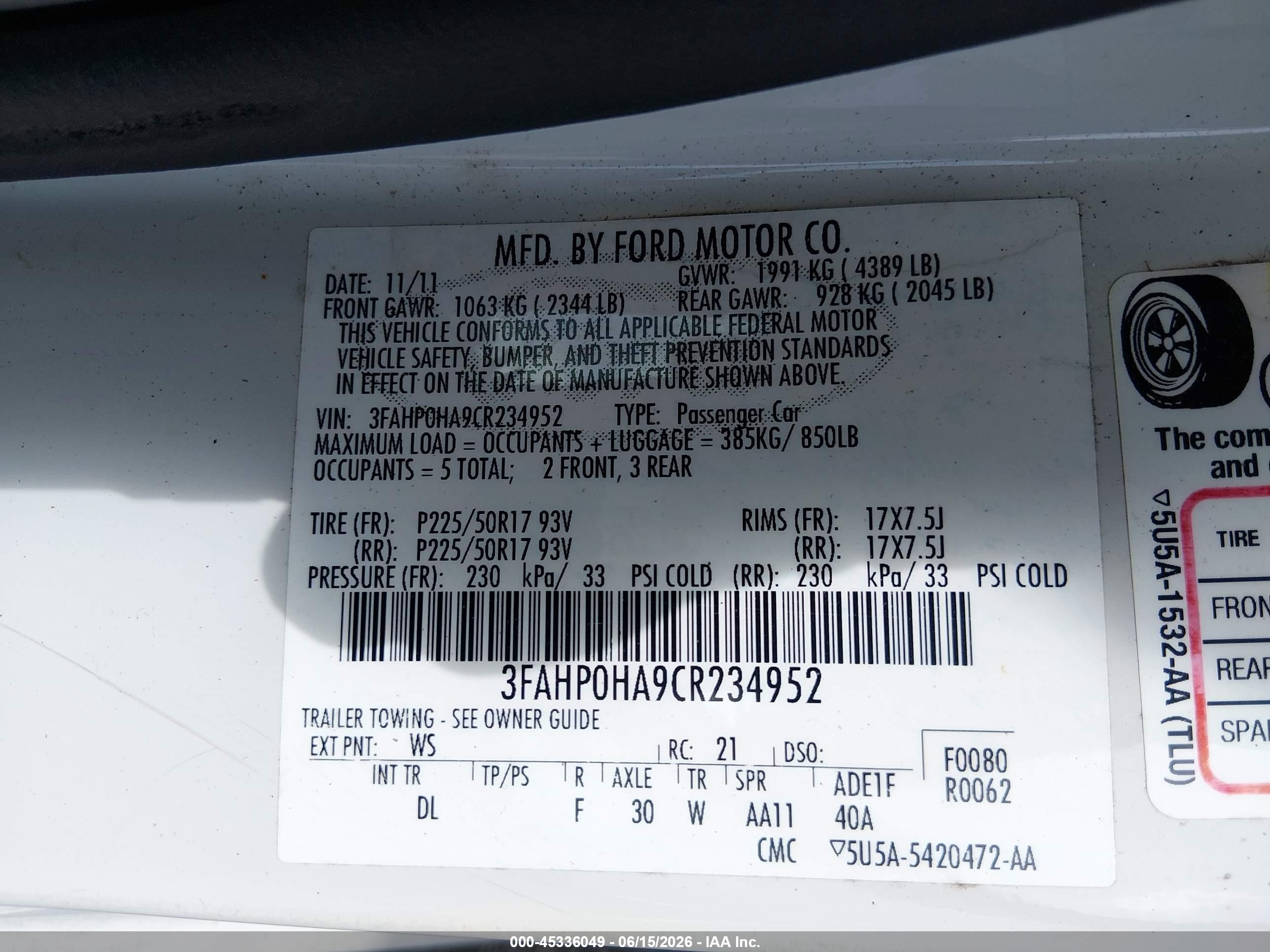 2012 Ford Fusion Se White vin: 3FAHP0HA9CR234952