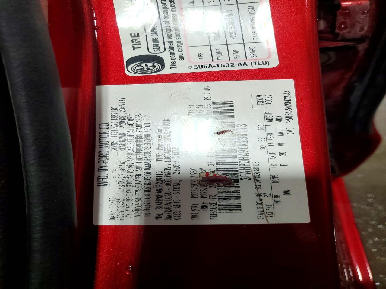 2012 Ford Fusion Se Red vin: 3FAHP0HA9CR238113