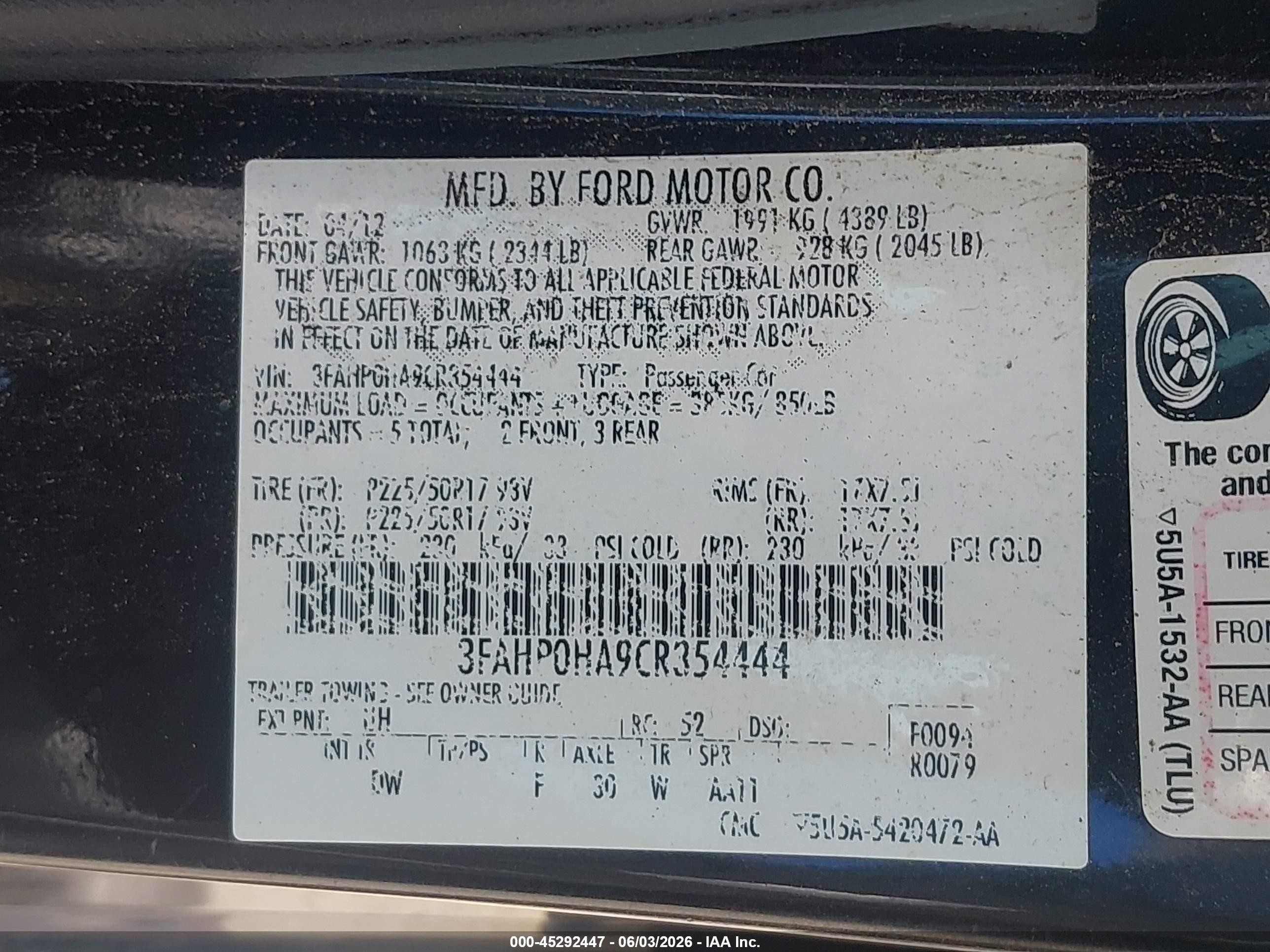 2012 Ford Fusion Se Black vin: 3FAHP0HA9CR354444