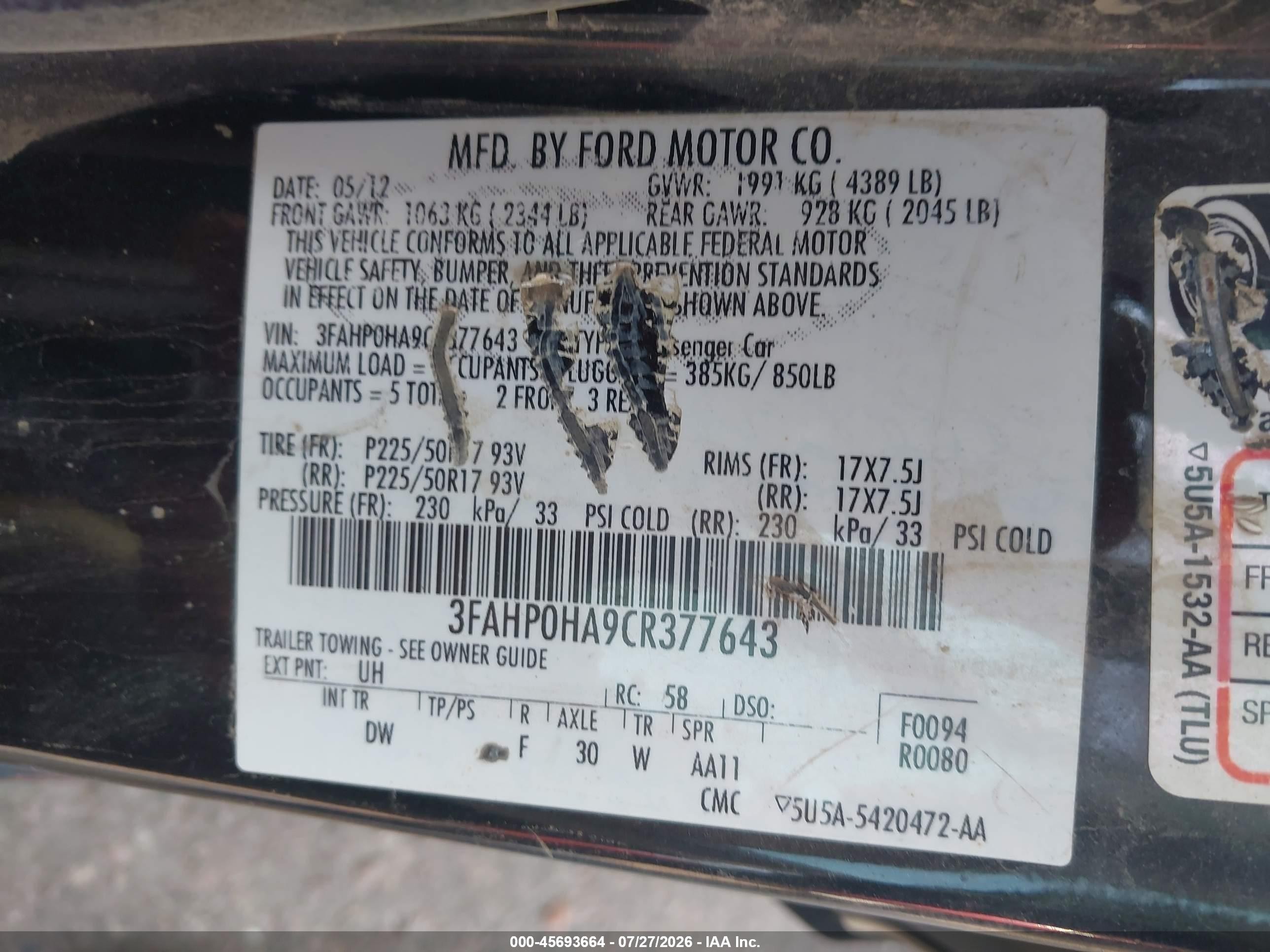2012 Ford Fusion Se Черный vin: 3FAHP0HA9CR377643