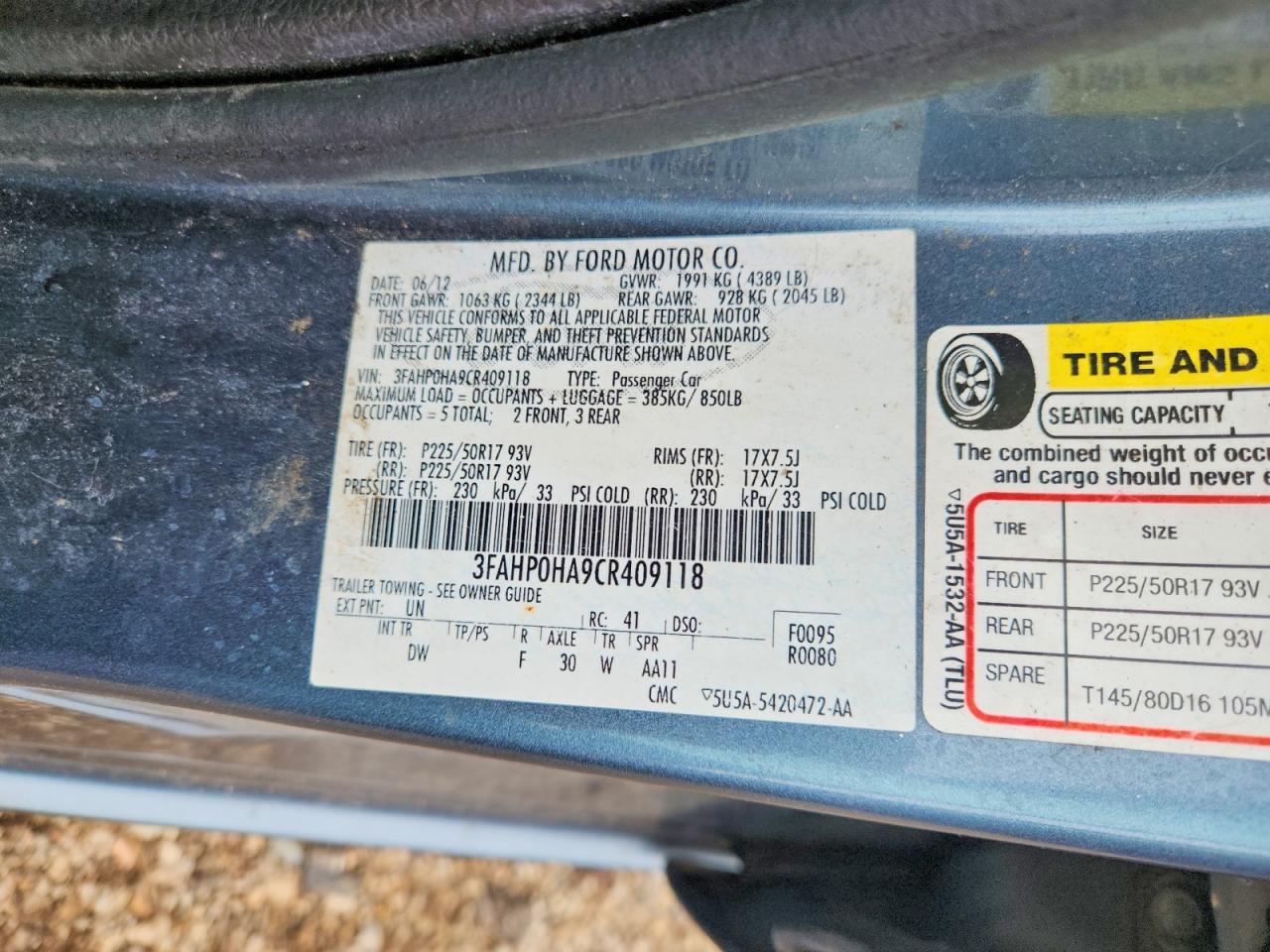 2012 Ford Fusion Se Blue vin: 3FAHP0HA9CR409118