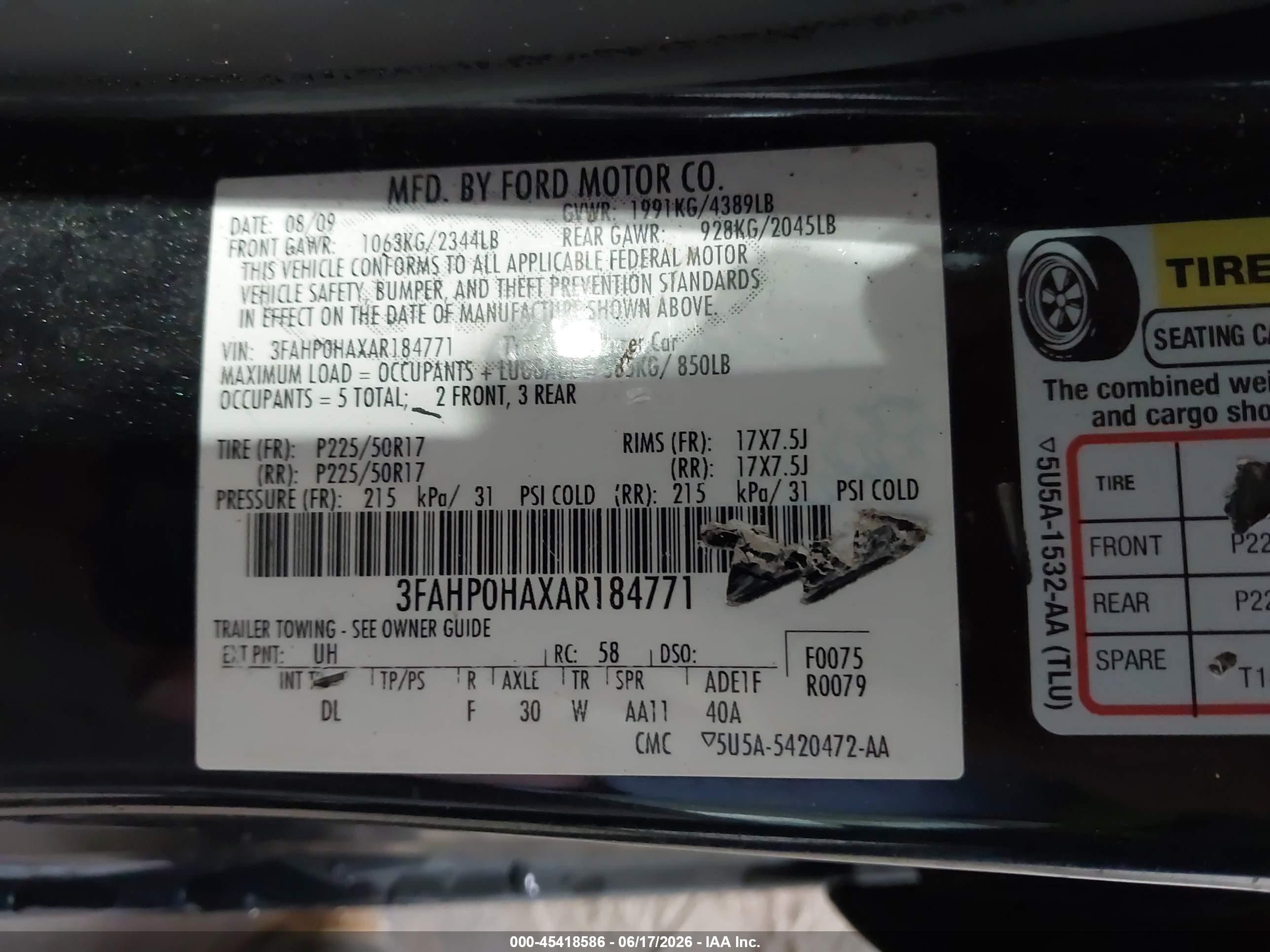 2010 Ford Fusion Se Black vin: 3FAHP0HAXAR184771