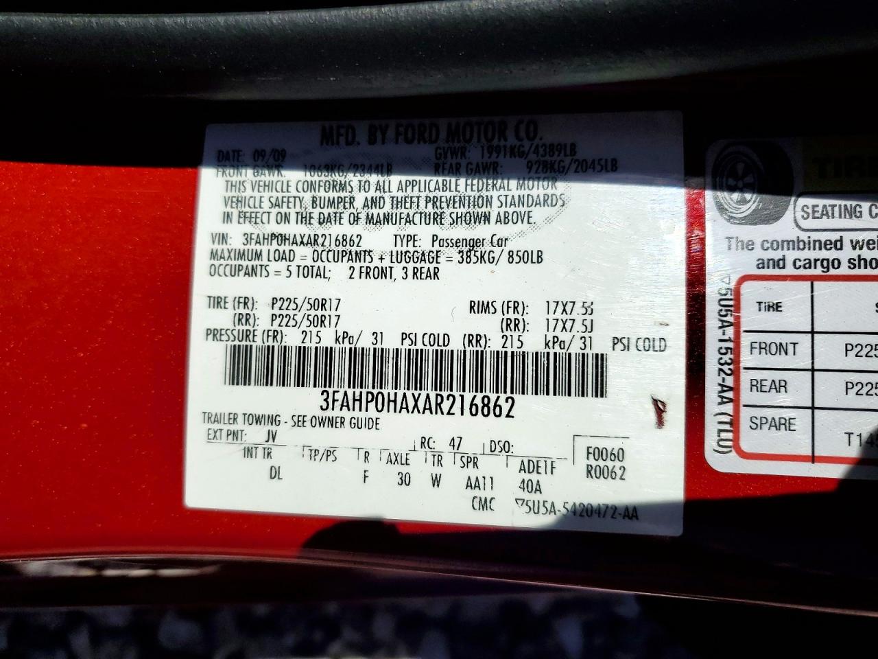 2010 Ford Fusion Se Red vin: 3FAHP0HAXAR216862