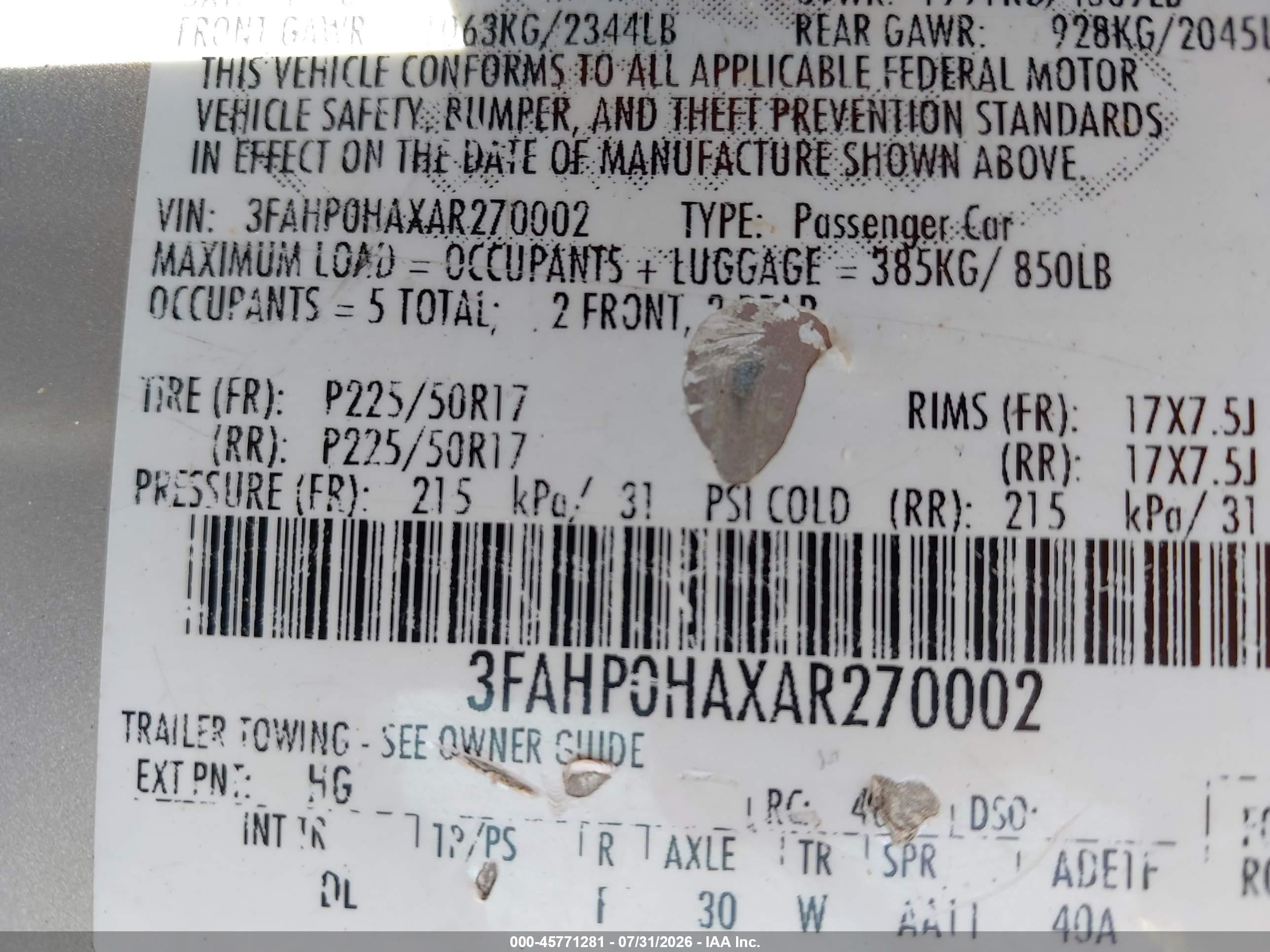2010 Ford Fusion Se Tan vin: 3FAHP0HAXAR270002