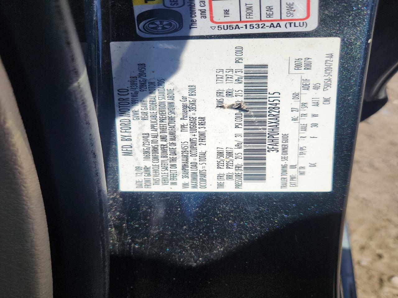2010 Ford Fusion Se Black vin: 3FAHP0HAXAR284515