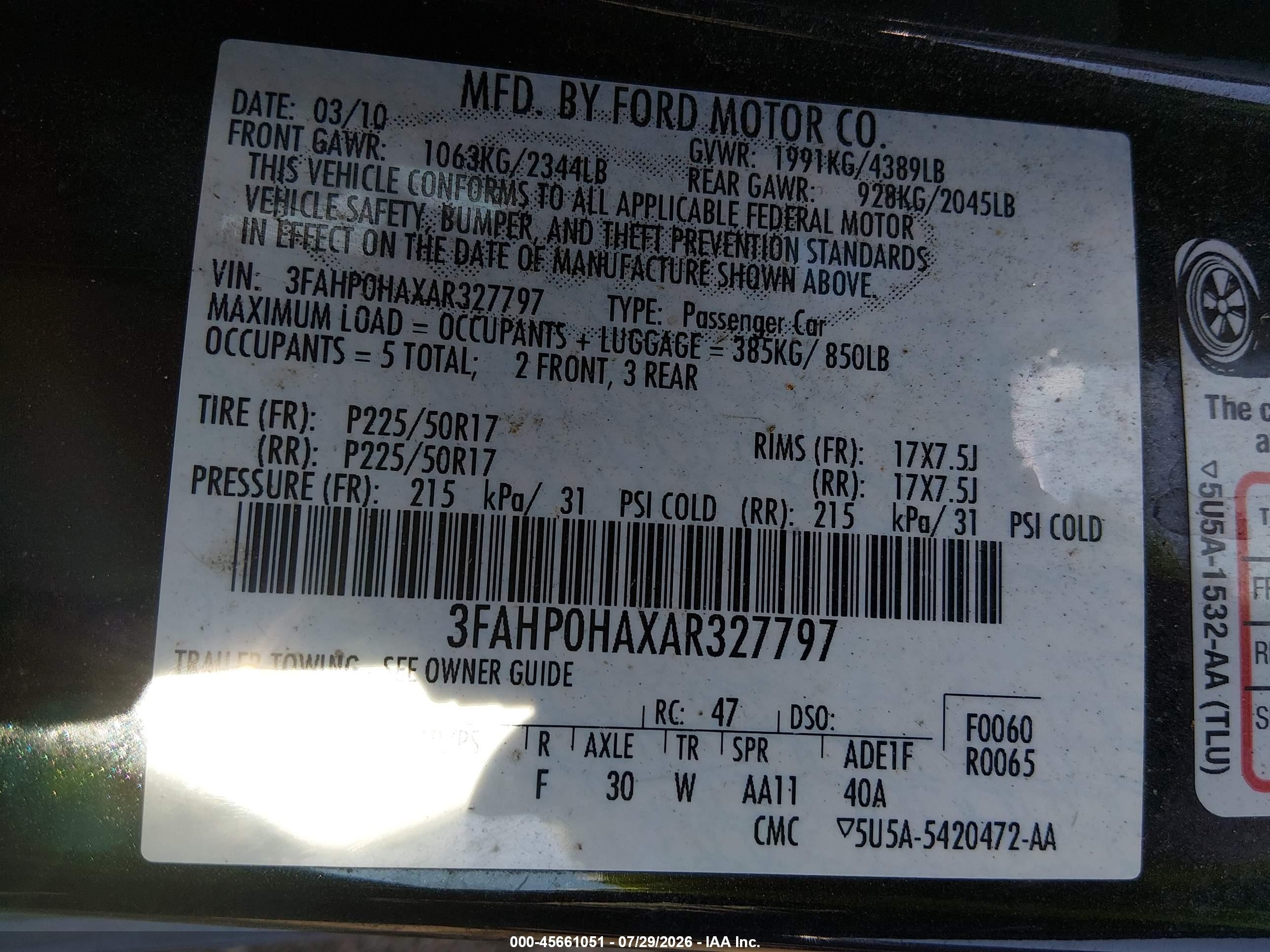 2010 Ford Fusion Se Black vin: 3FAHP0HAXAR327797