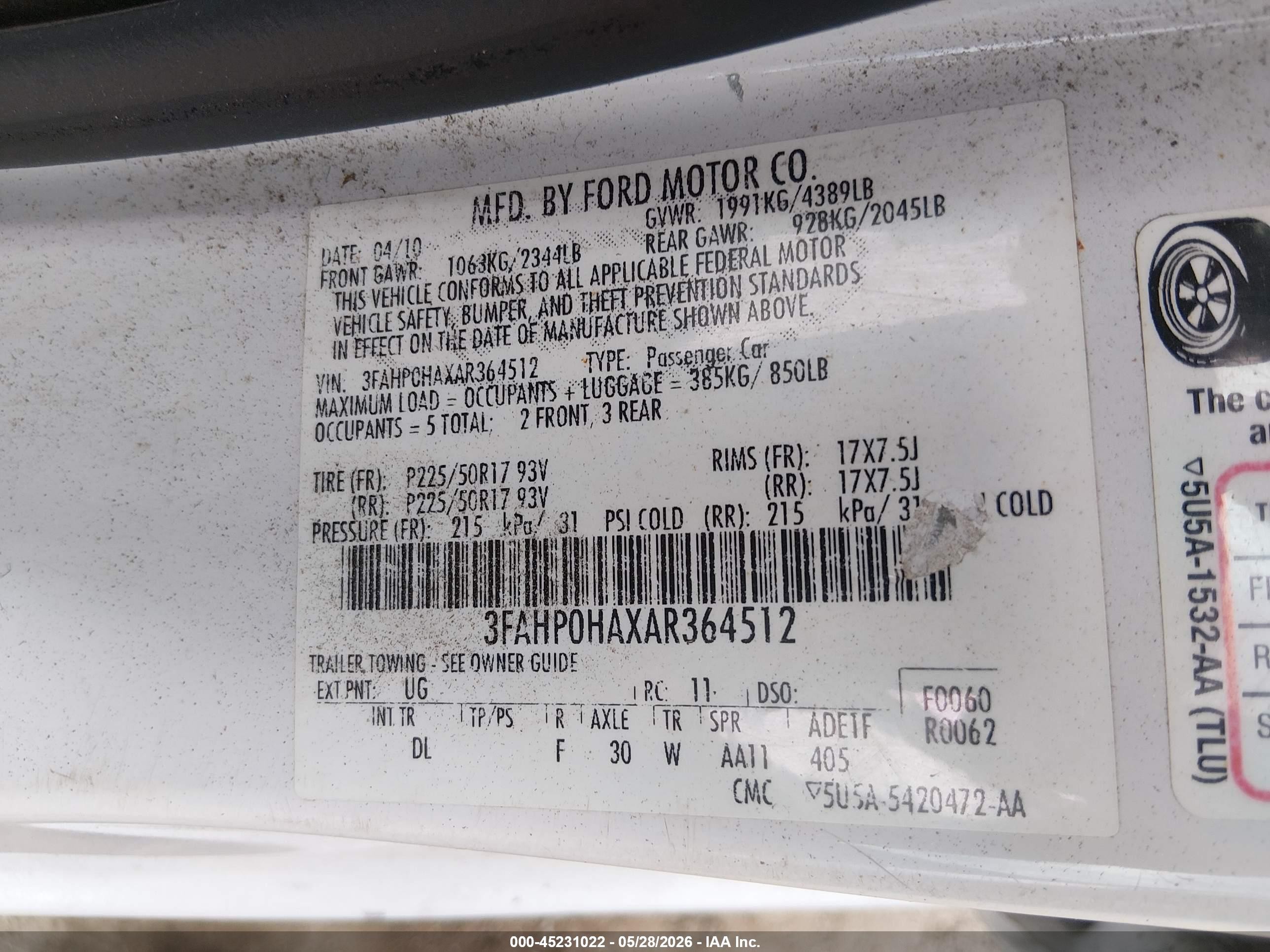 2010 Ford Fusion Se Белый vin: 3FAHP0HAXAR364512