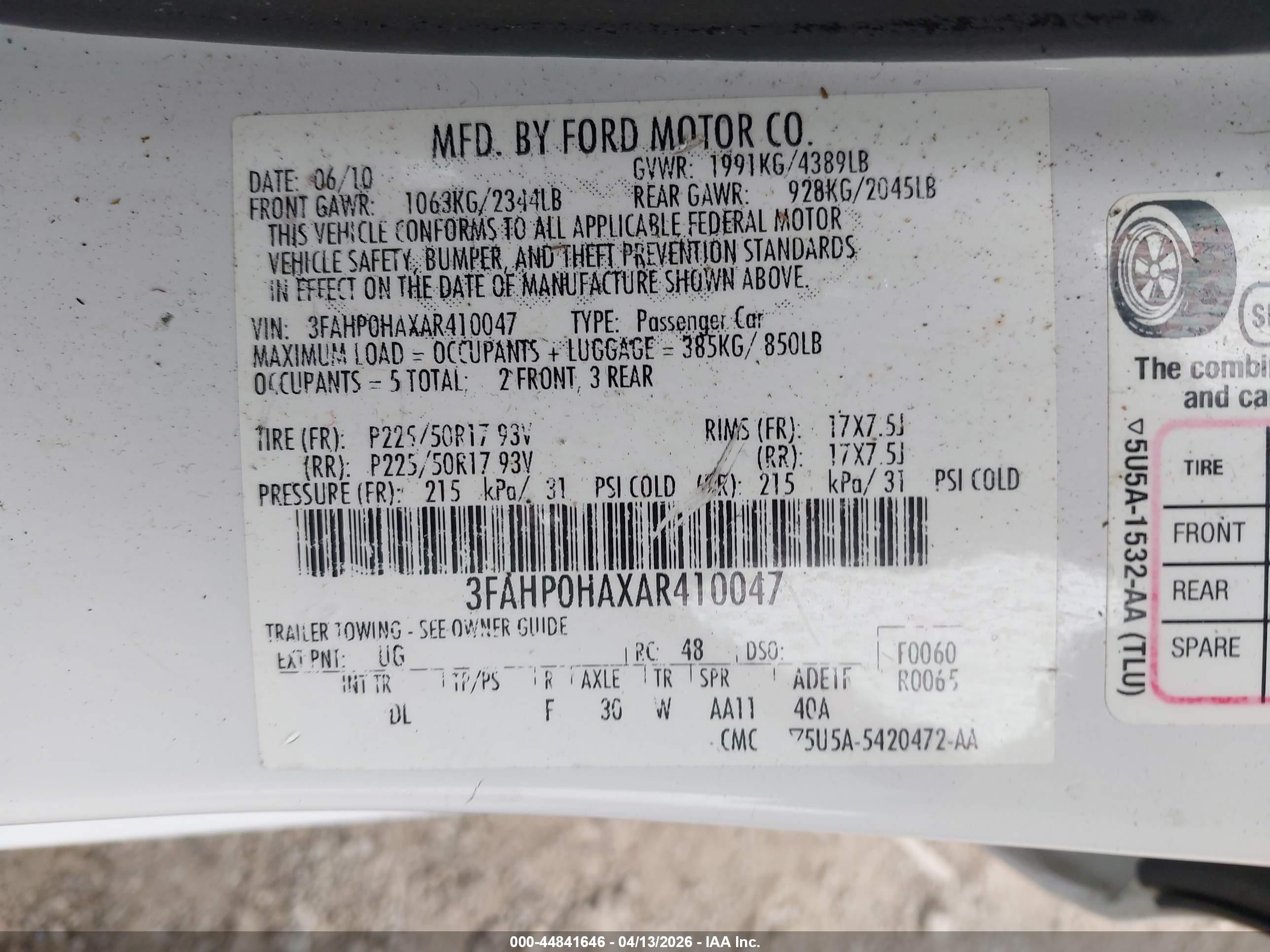 2010 Ford Fusion Se White vin: 3FAHP0HAXAR410047