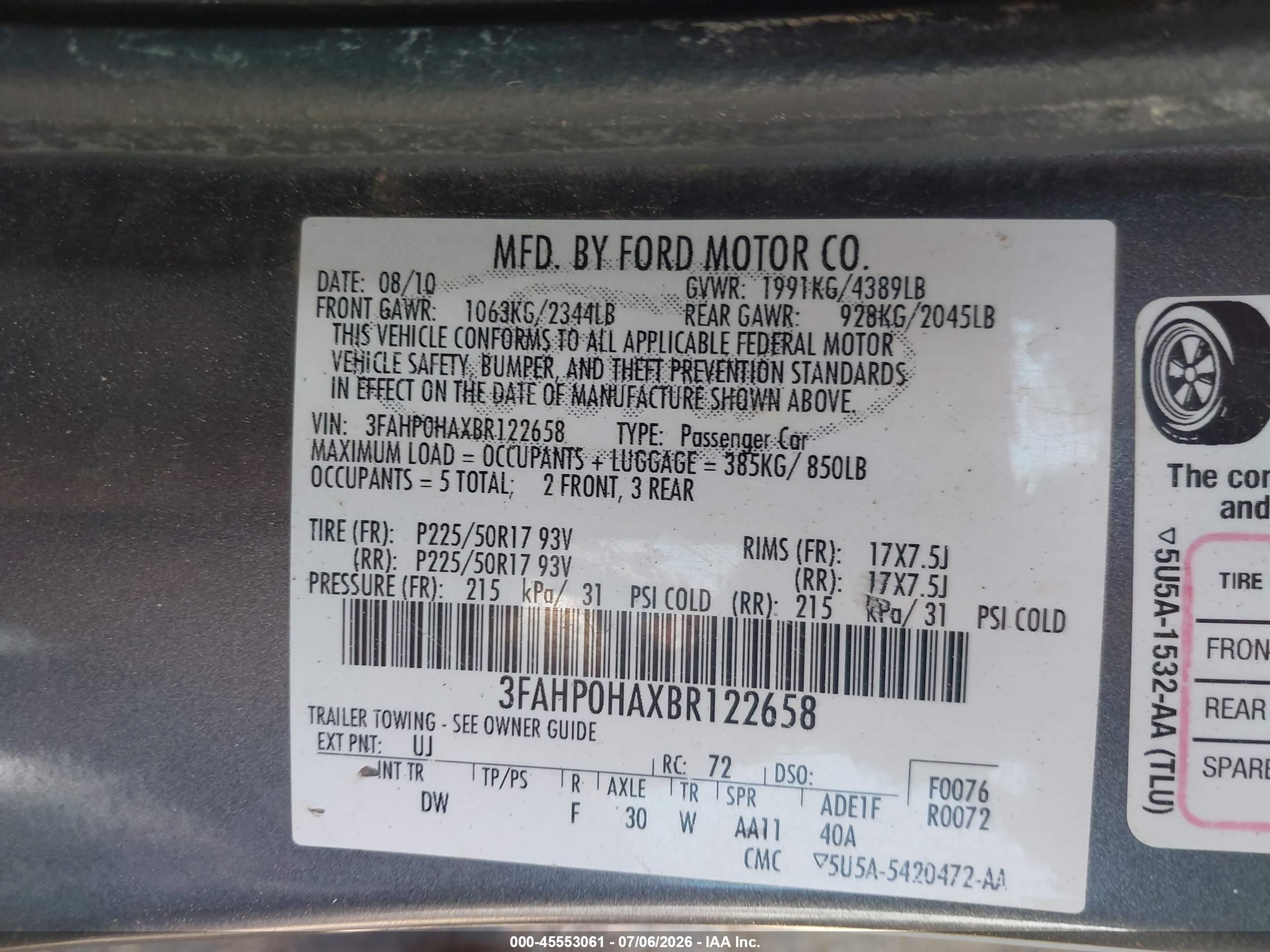 2011 Ford Fusion Se Gray vin: 3FAHP0HAXBR122658