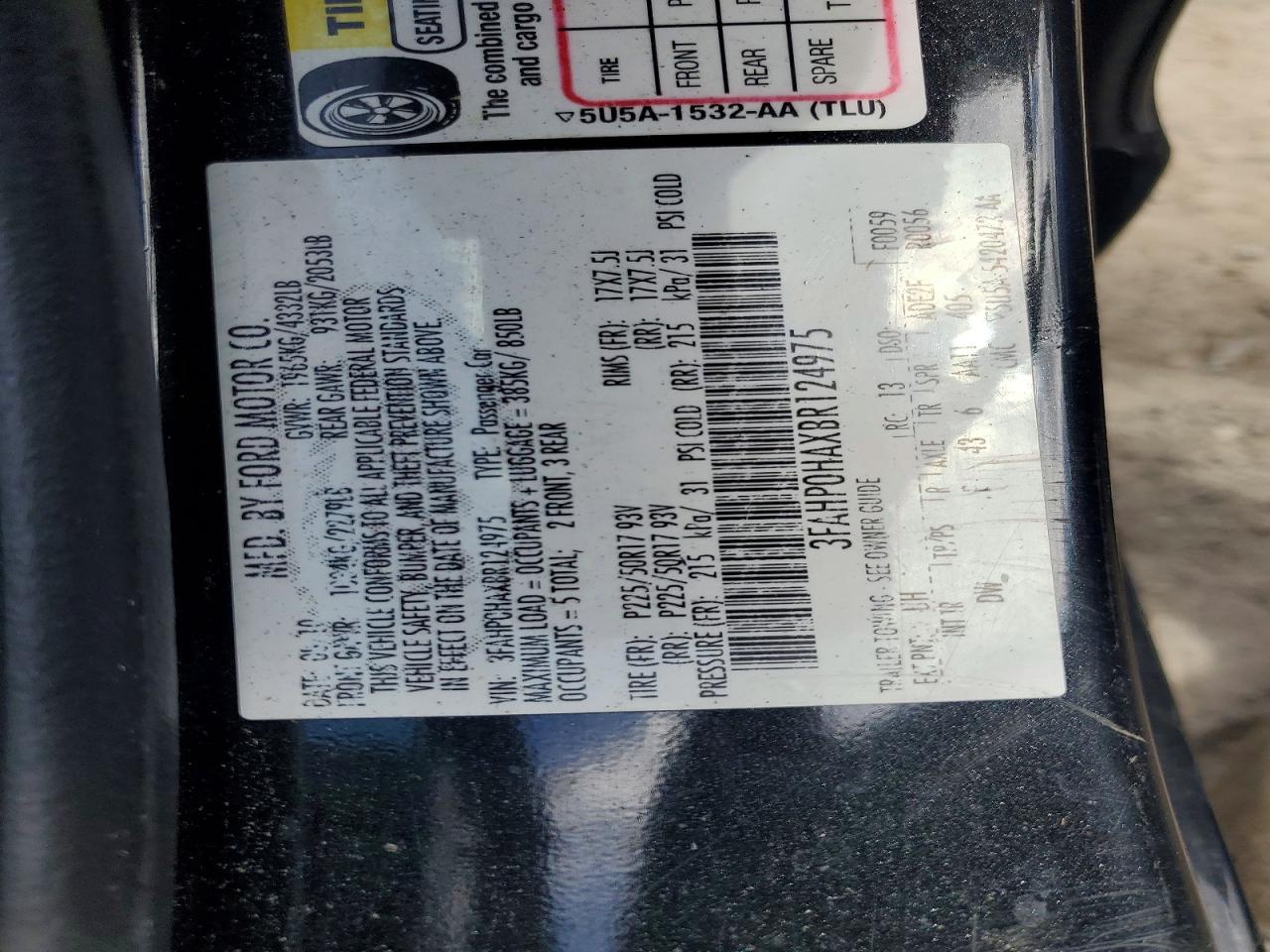 2011 Ford Fusion Se Черный vin: 3FAHP0HAXBR124975